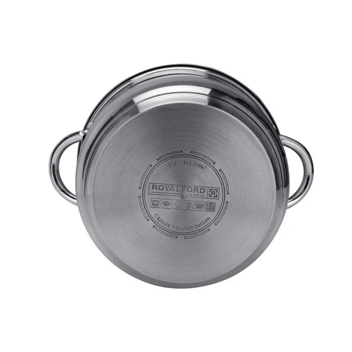 Royalford RF10390 10-Piece Stainless Steel Cookware Set with Glass Lids| Induction Compatible Encapsulated Base| Heavy-Duty Riveted Handles & Durable Satin Finish Design - Image 5