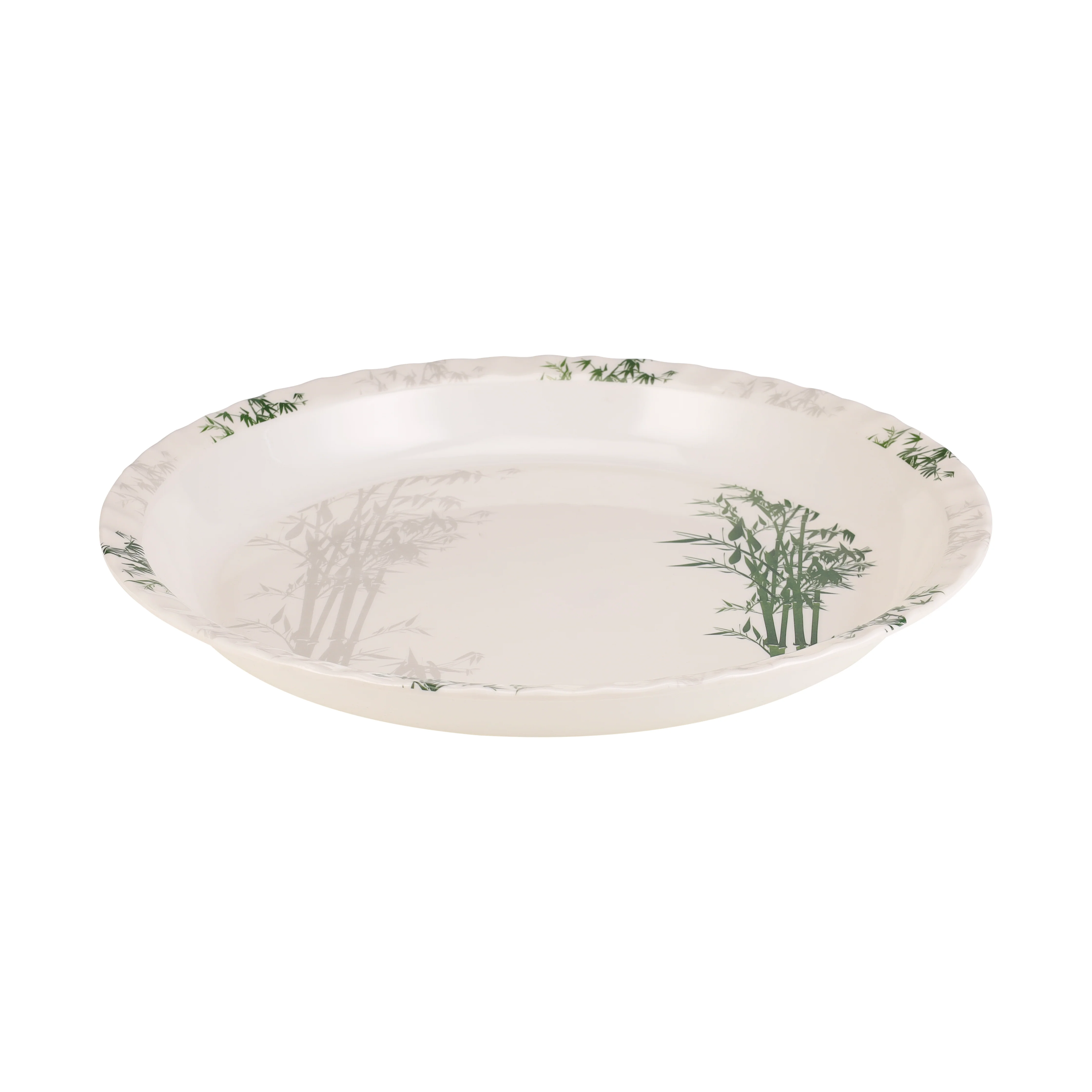 Royalford RF10416 16 Inch Melamine Round Serving Tray | Bamboo Design | Chip Resistant & Dishwasher Safe | Durable Food Serving Plate for Home  Dining & Restaurant Use - Image 2