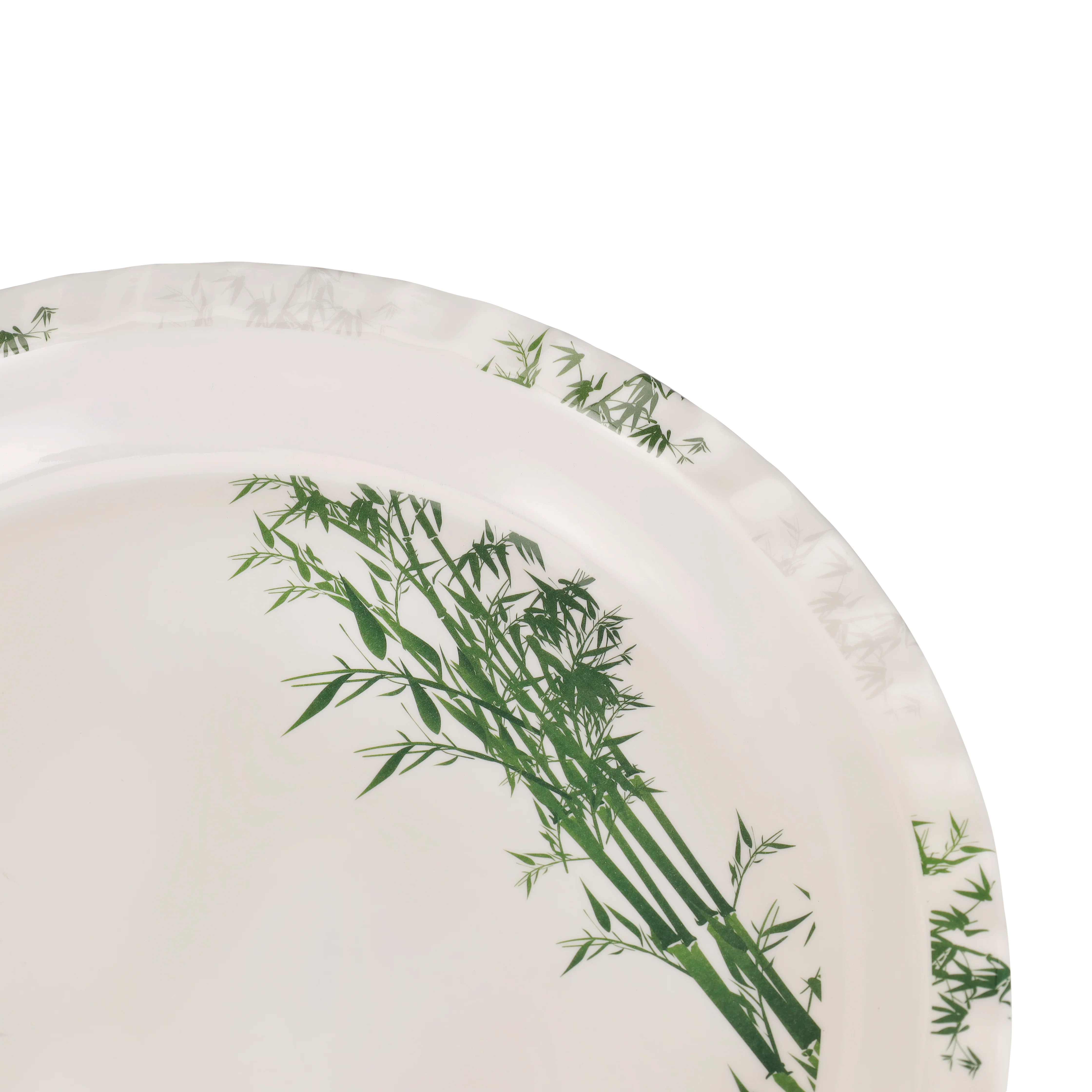 Royalford RF10416 16 Inch Melamine Round Serving Tray | Bamboo Design | Chip Resistant & Dishwasher Safe | Durable Food Serving Plate for Home  Dining & Restaurant Use - Image 4