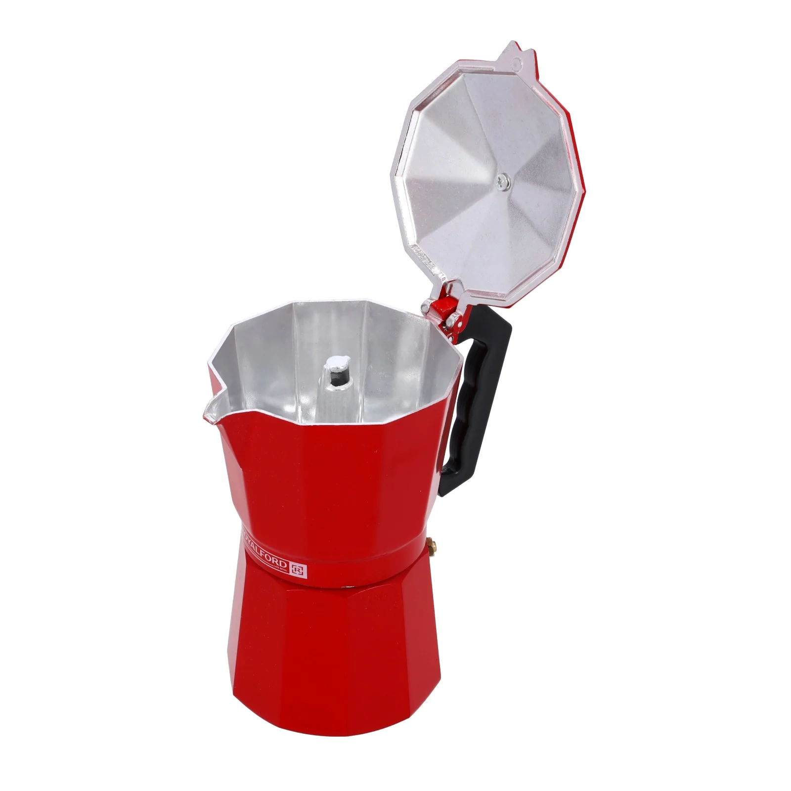 Royalford RF10440 Espresso Coffee Maker | 450ML Aluminium Moka Pot | Safety Valve | Built-In Strainer Filter | 9-Cup Capacity & Heat-Resistant Stay-Cool Polymer Handle - Image 4