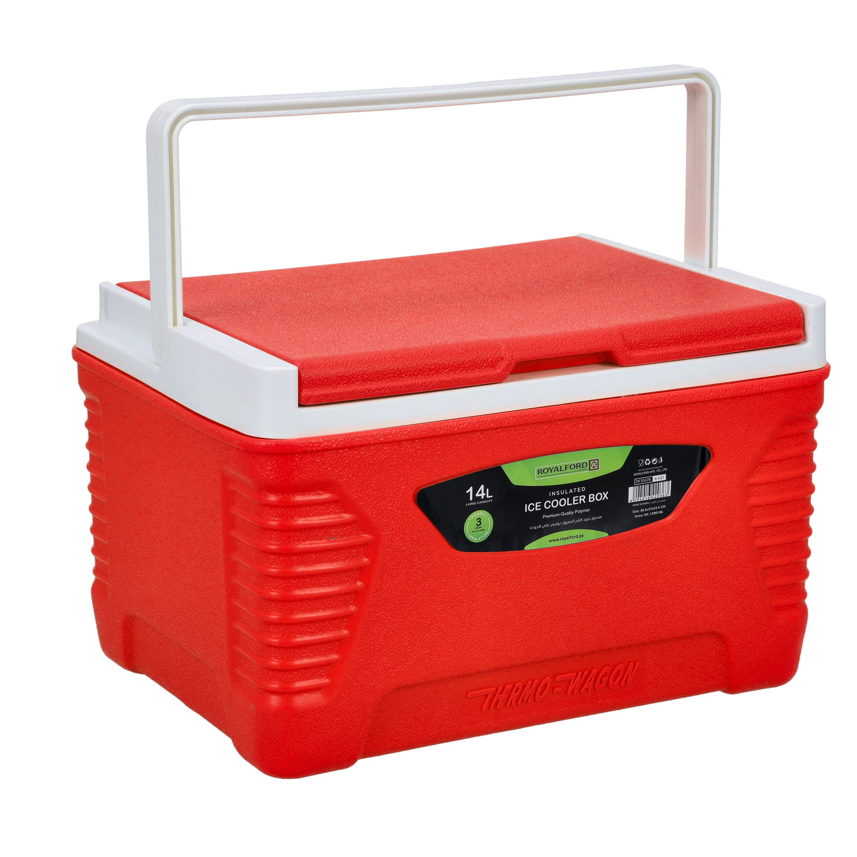 Royalford RF10478  Insulated Ice Cooler Box | 14L Capacity| Advanced 3-Layer Thermal Cooling | Durable HDPE Shell | High-Density PU Foam & Food-Grade PP Inner Wall - Image 2