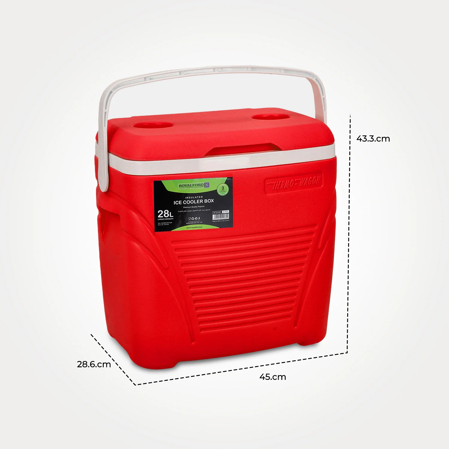 Royalford RF10481  Insulated Ice Cooler Box | 28L Capacity | Advanced 3-Layer Thermal Insulation | Durable HDPE Shell | High-Density PU Foam & Food-Grade PP Inner Wall - Image 5
