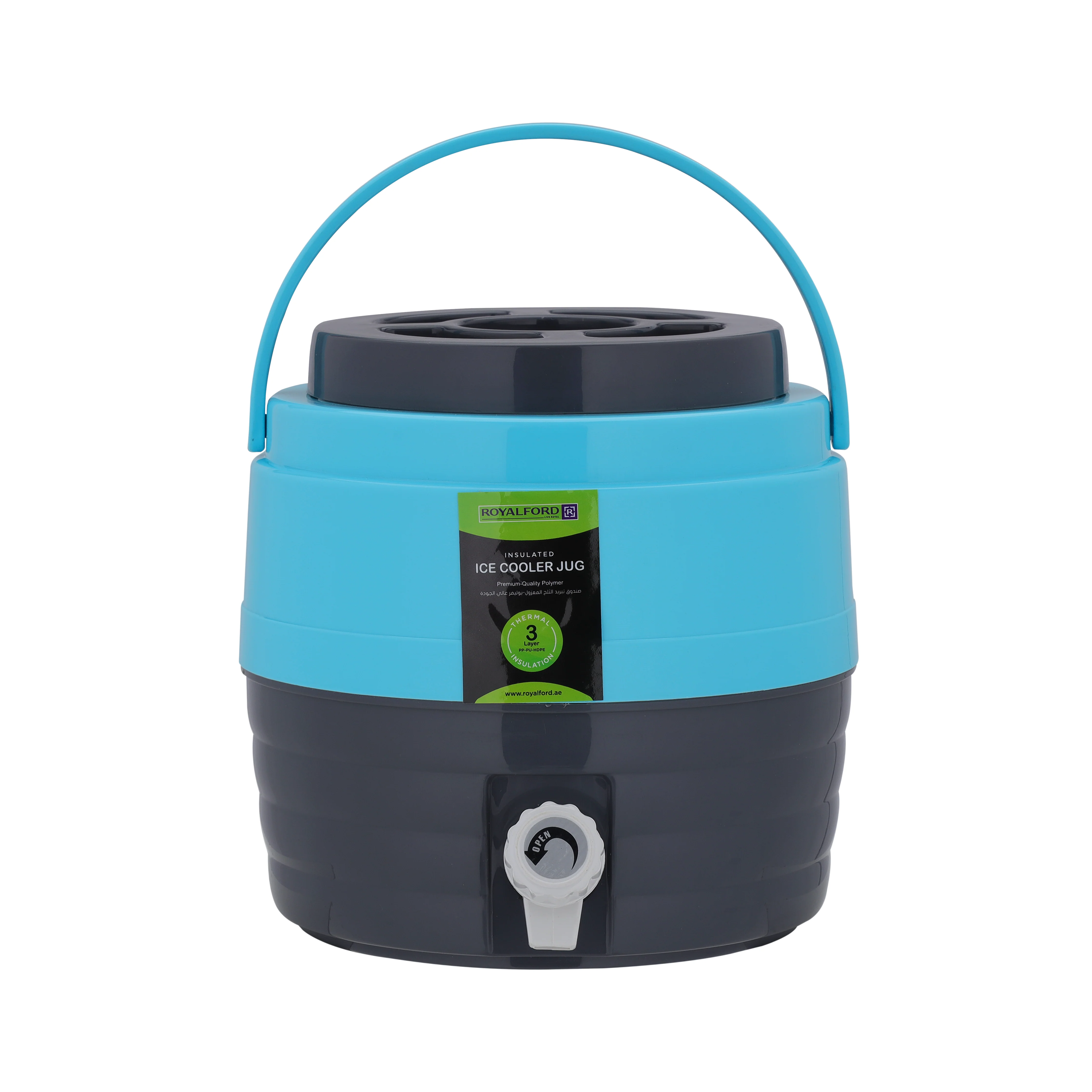 Royalford RF10487 Carry Cool Plus+ 5.5L Water Cooler Jug | PU Foam Insulated Ice Box | Durable Tap| Portable Handle| Premium Body for Home, Office, Travel & Outdoor Use