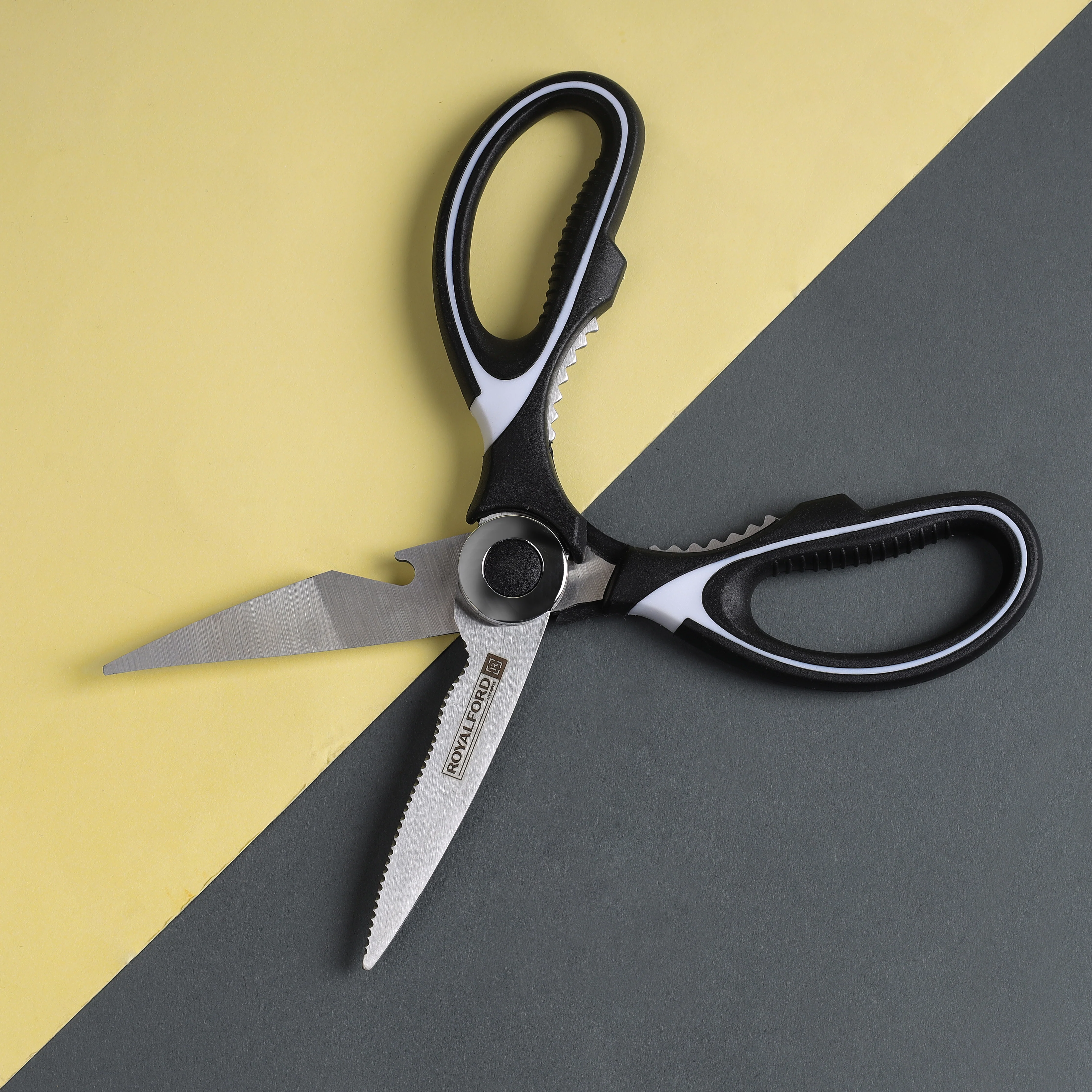 Royalford RF10498 3-in-1 Kitchen Scissors| stainless steel blades, built-in bottle opener & nut cracker| cutter with ergonomic grip, ideal for cutting, cracking| - Image 2
