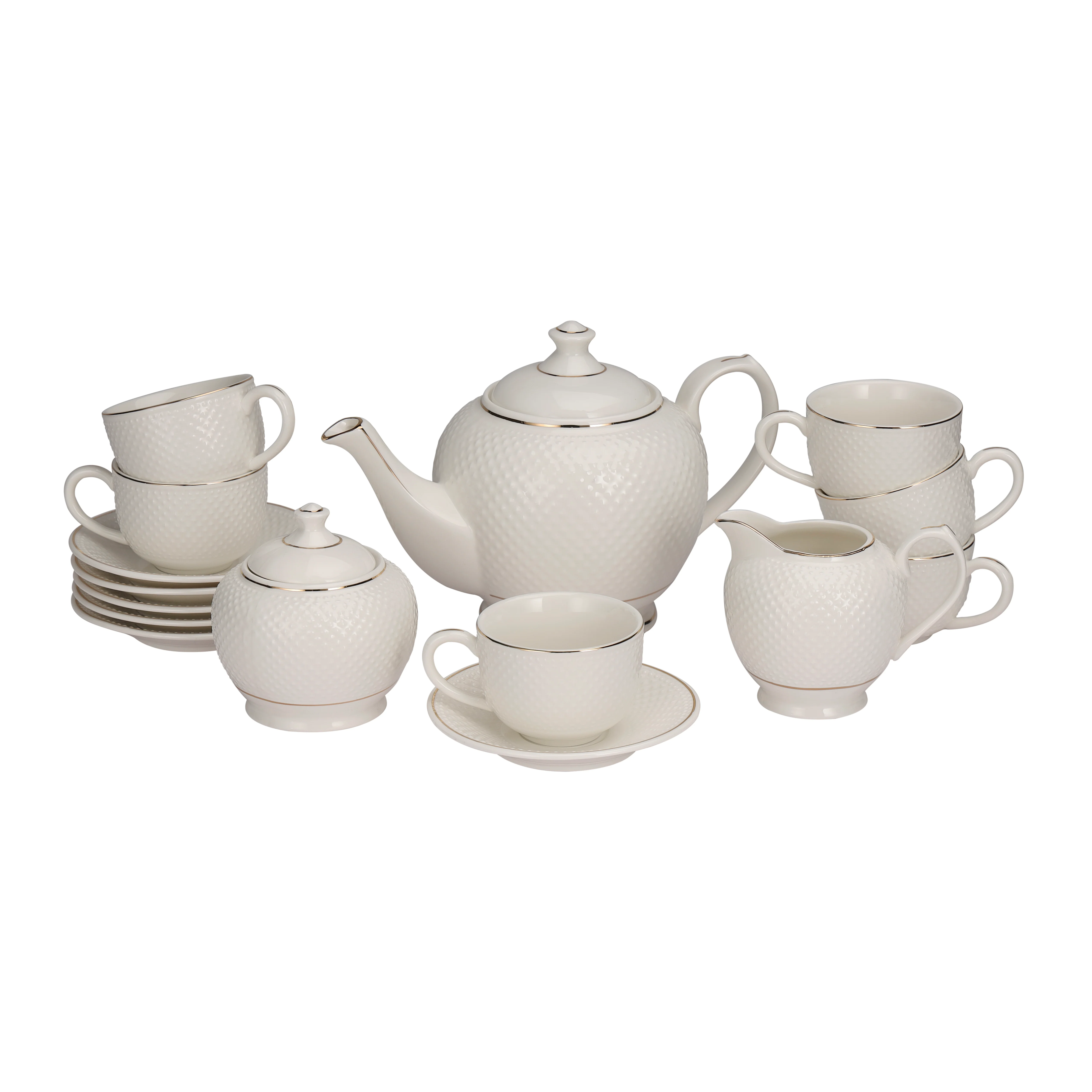 Royalford RF10499 Fine Bone China 17 Pcs Tea Set | Chip-Resistant Tableware With Teapot, Cups, Saucers, Creamer & Sugar Pot | Lead-Free| Dishwasher-Safe Premium Serveware - Image 3