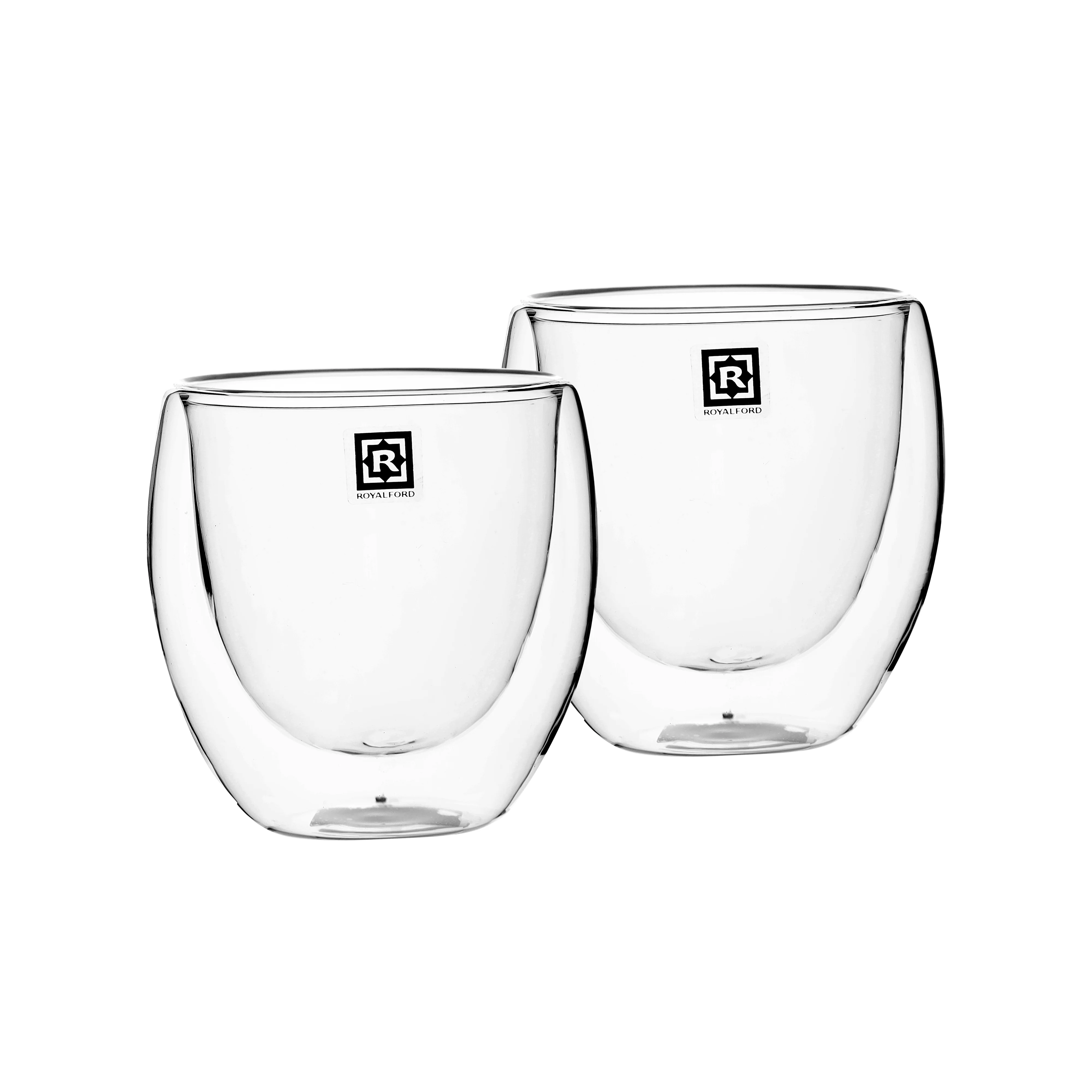 Royalford RF10525 Double Wall Borosilicate Glass Cup Set 250ml | Heat Resistant Transparent Coffee & Tea Cups | Insulated Glass Mugs | Elegant Durable Drinkware