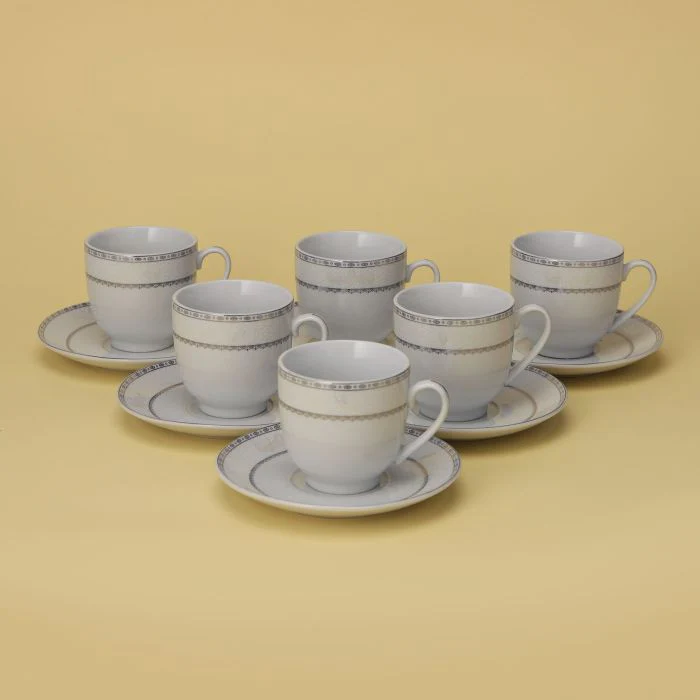 Royalford RF10554 Cup & Saucer Set 12 Pcs | Premium Porcelain 180ml Tea Cups with Matching Saucers| Elegant White Design| Dishwasher Safe & Freezer Safe Tableware Set - Image 2