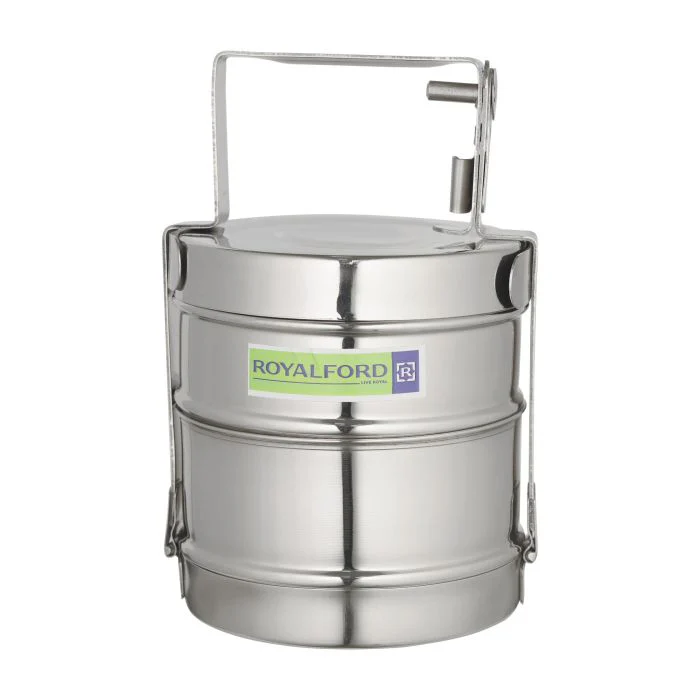 Royalford RF10557 2 Layer Stainless Steel Bombay Tiffin | Food Grade Durable Lunch Carrier |  Secure Locking Clips &  Sturdy Handle| Ideal for Office, School & Travel Use - Image 3