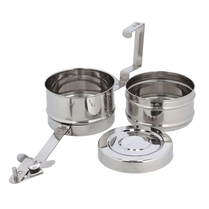 Royalford RF10557 2 Layer Stainless Steel Bombay Tiffin | Food Grade Durable Lunch Carrier |  Secure Locking Clips &  Sturdy Handle| Ideal for Office, School & Travel Use - Image 4