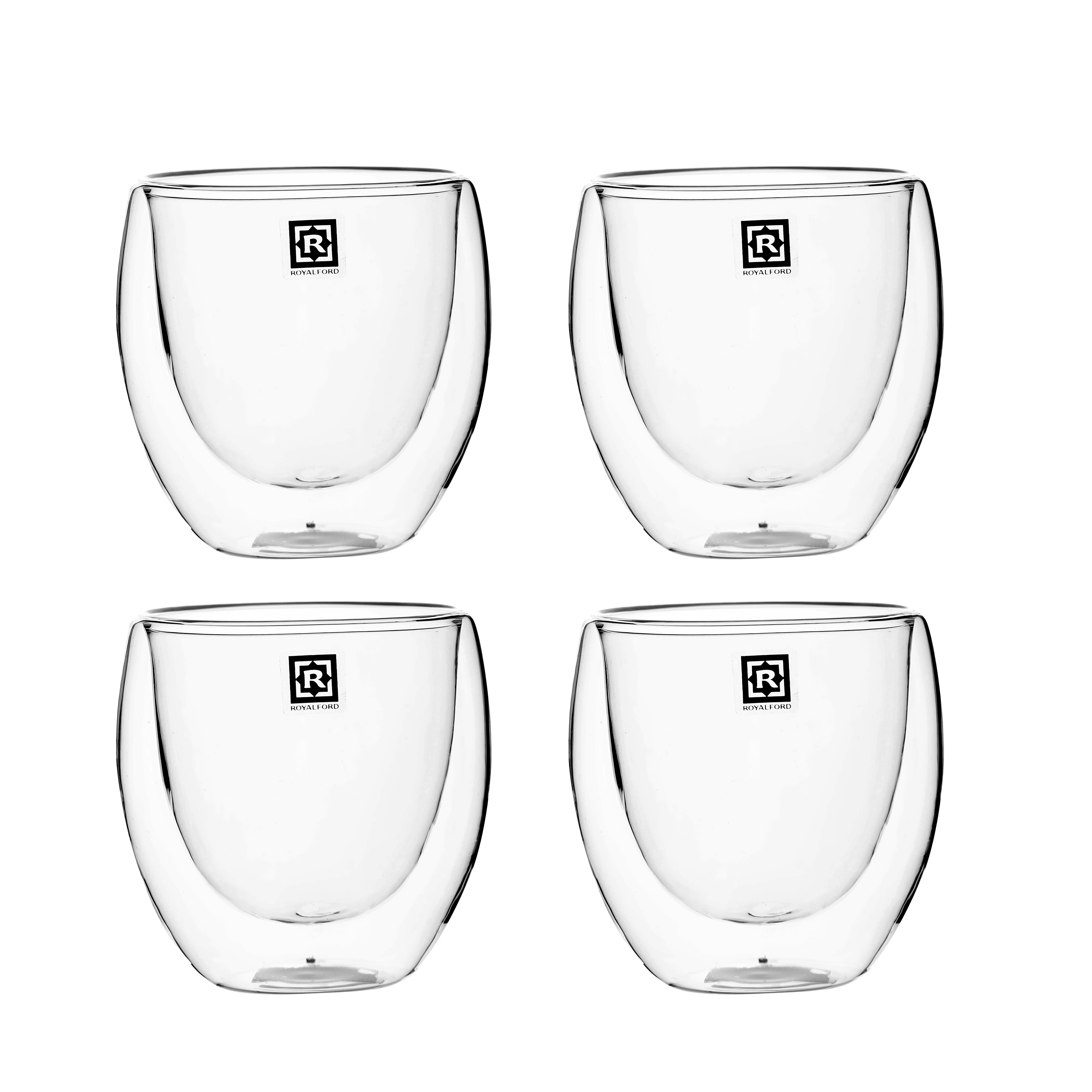 Royalford RF10568 Double Wall Borosilicate Glass Cup Set | 4 Pcs 80ml Espresso Cups |  Heat Resistant Insulated Clear Glassware |  Perfect  for Home & Office Use - Image 2