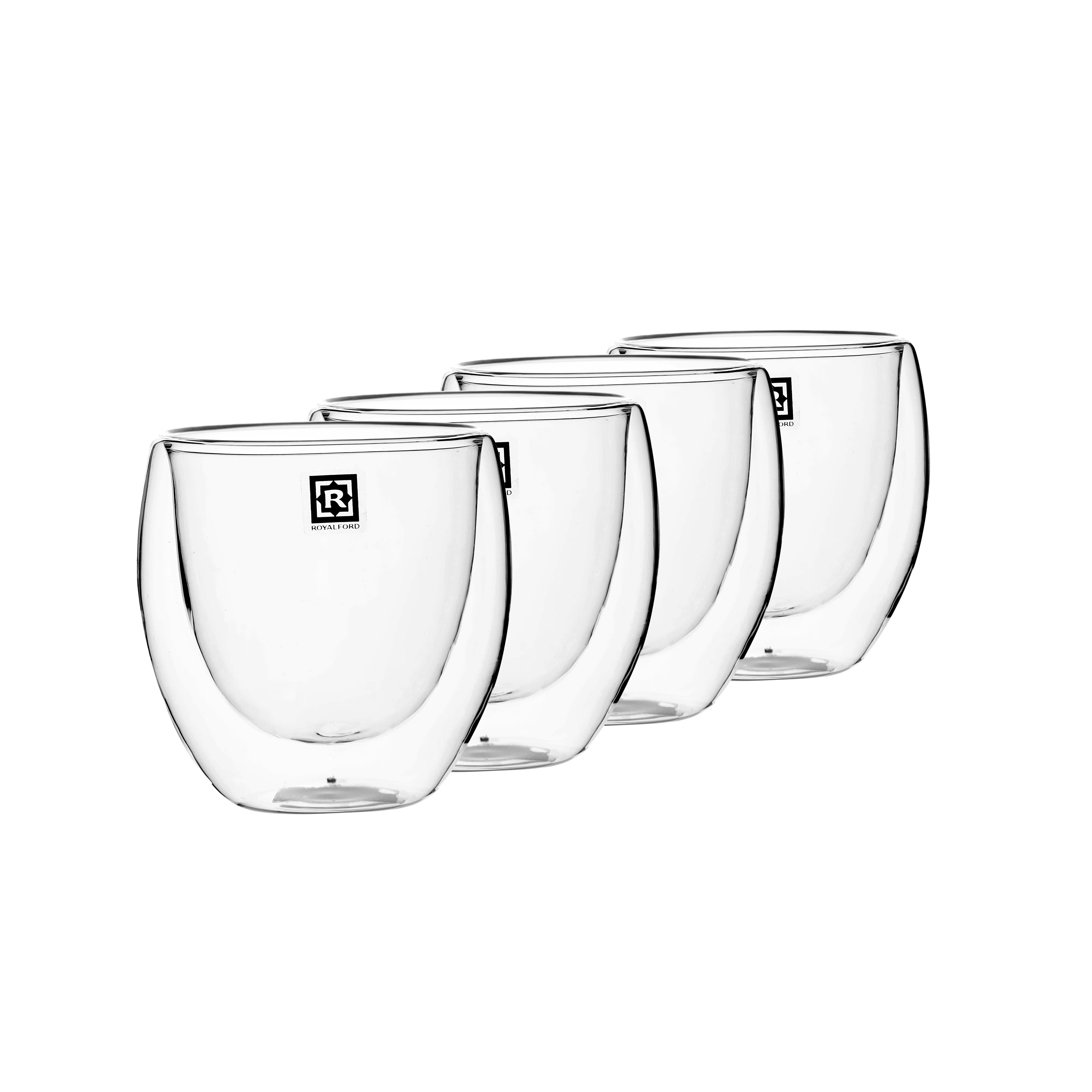 Royalford RF10568 Double Wall Borosilicate Glass Cup Set | 4 Pcs 80ml Espresso Cups |  Heat Resistant Insulated Clear Glassware |  Perfect  for Home & Office Use - Image 3