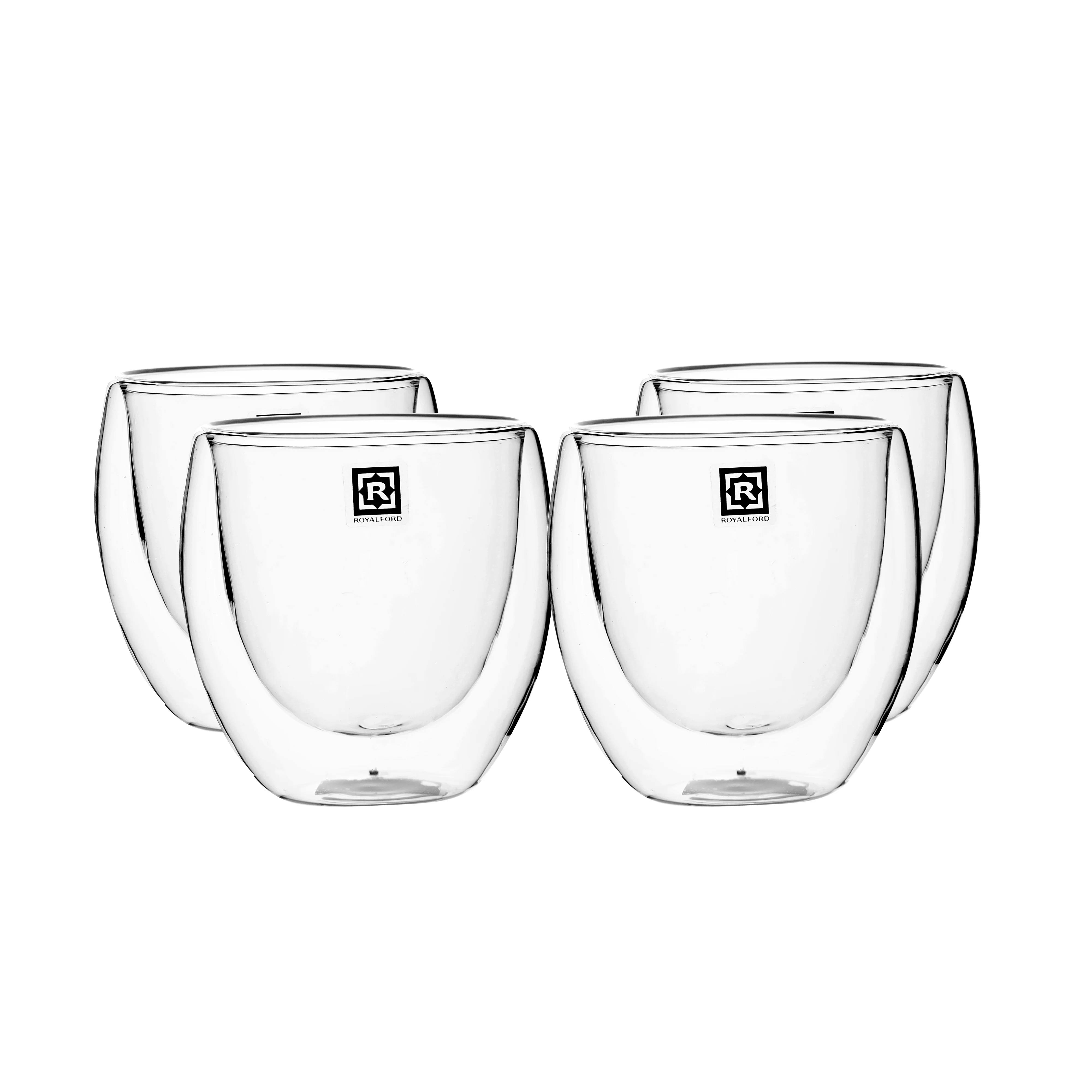 Royalford RF10568 Double Wall Borosilicate Glass Cup Set | 4 Pcs 80ml Espresso Cups |  Heat Resistant Insulated Clear Glassware |  Perfect  for Home & Office Use - Image 4