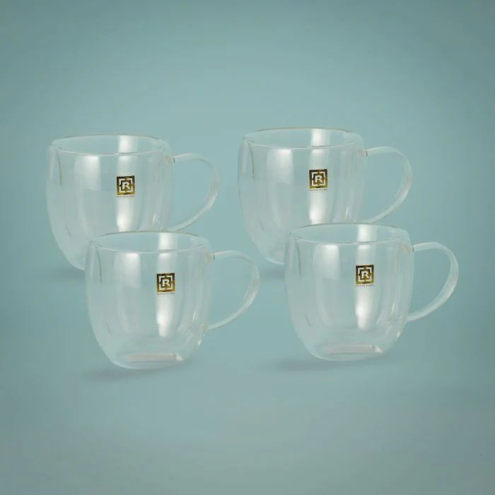 Royalford RF10570 Double Wall Borosilicate Glass Mug Set | 4-Piece Heat-Resistant Tea & Coffee Glass Cups | 80ml Crystal Clear Insulated Mugs for Hot & Cold Beverages - Image 2
