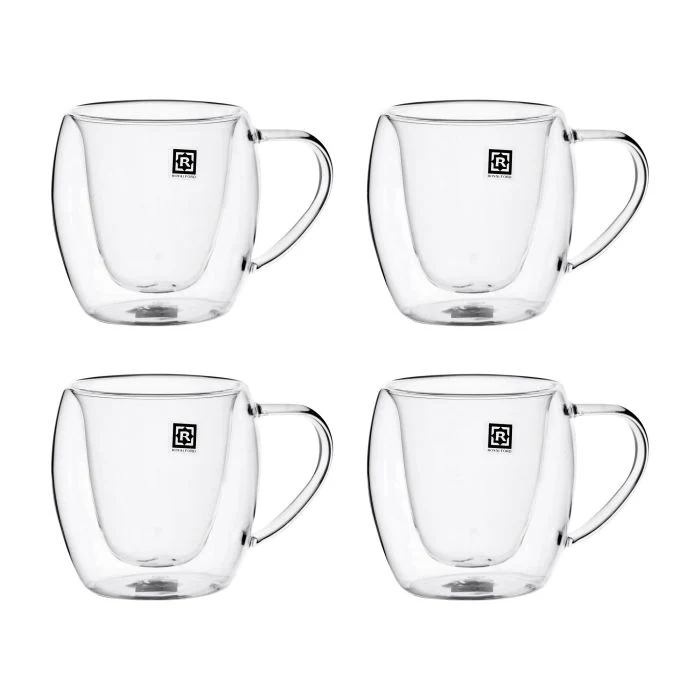 Royalford RF10570 Double Wall Borosilicate Glass Mug Set | 4-Piece Heat-Resistant Tea & Coffee Glass Cups | 80ml Crystal Clear Insulated Mugs for Hot & Cold Beverages - Image 3