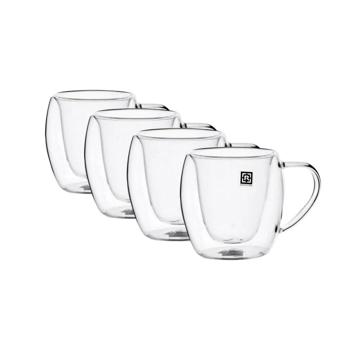 Royalford RF10570 Double Wall Borosilicate Glass Mug Set | 4-Piece Heat-Resistant Tea & Coffee Glass Cups | 80ml Crystal Clear Insulated Mugs for Hot & Cold Beverages - Image 4