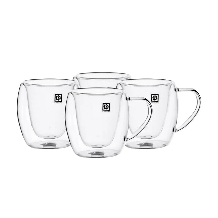 Royalford RF10570 Double Wall Borosilicate Glass Mug Set | 4-Piece Heat-Resistant Tea & Coffee Glass Cups | 80ml Crystal Clear Insulated Mugs for Hot & Cold Beverages - Image 5