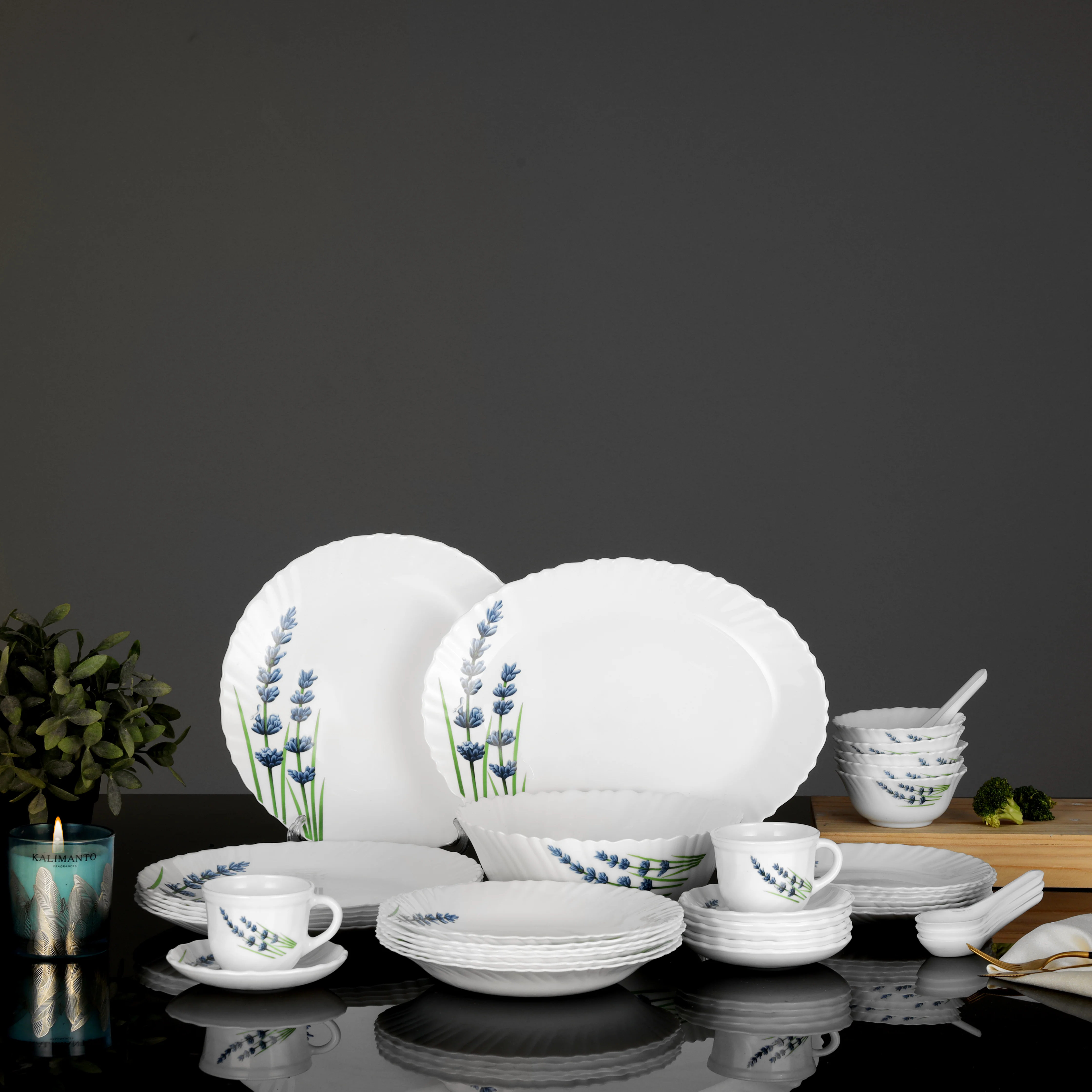 Royalford RF10679 44-Piece Opalware Dinner Set | English Lavender Design | | Lightweight & Elegant Floral Pattern| Dishwasher & Freezer Safe |Complete Family Tableware - Image 2