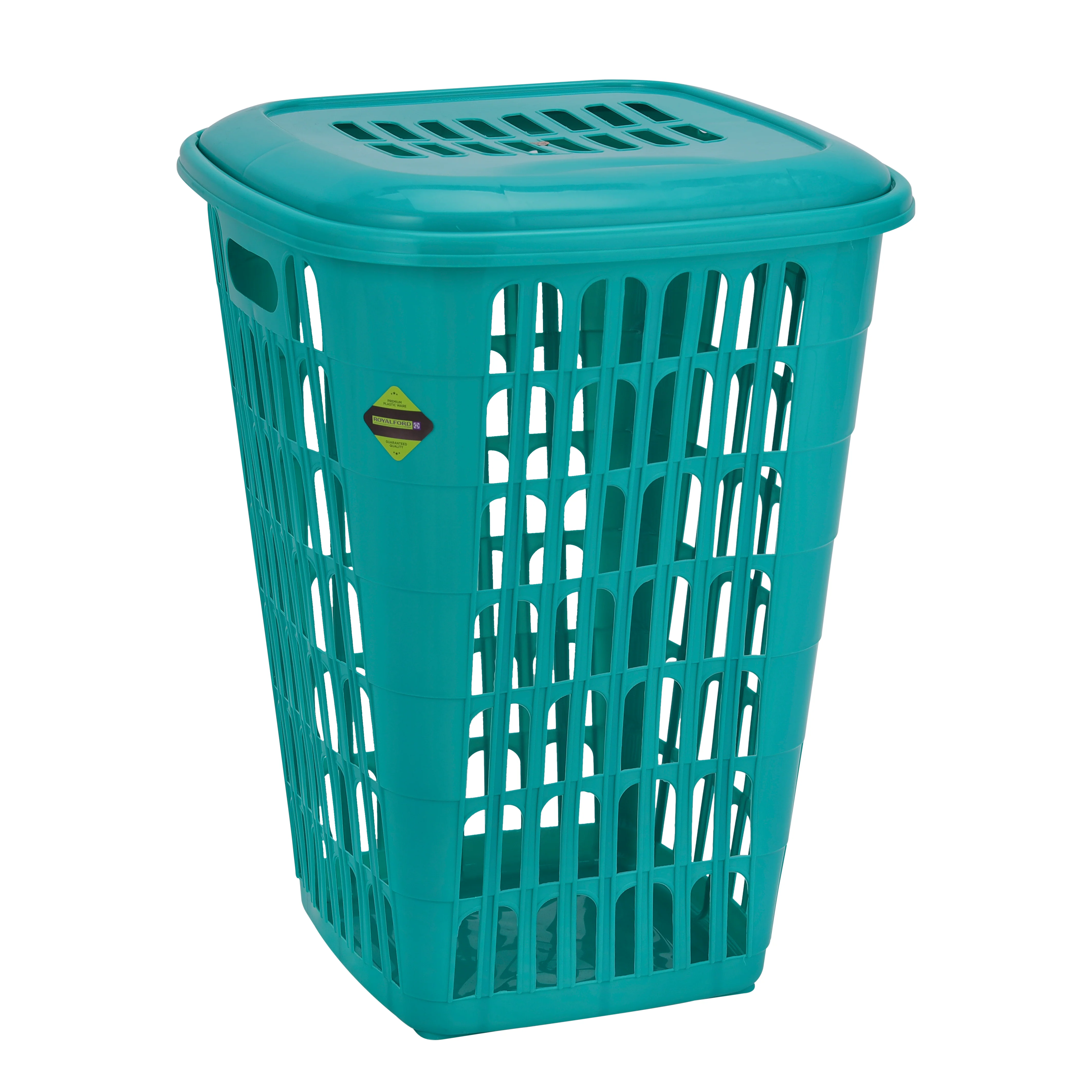 Royalford RF10719 Laundry Basket with Lid | Premium Plastic Laundry Storage Basket | Ventilated Design | Comfortable Handles | Durable PP Build for Daily Laundry Use