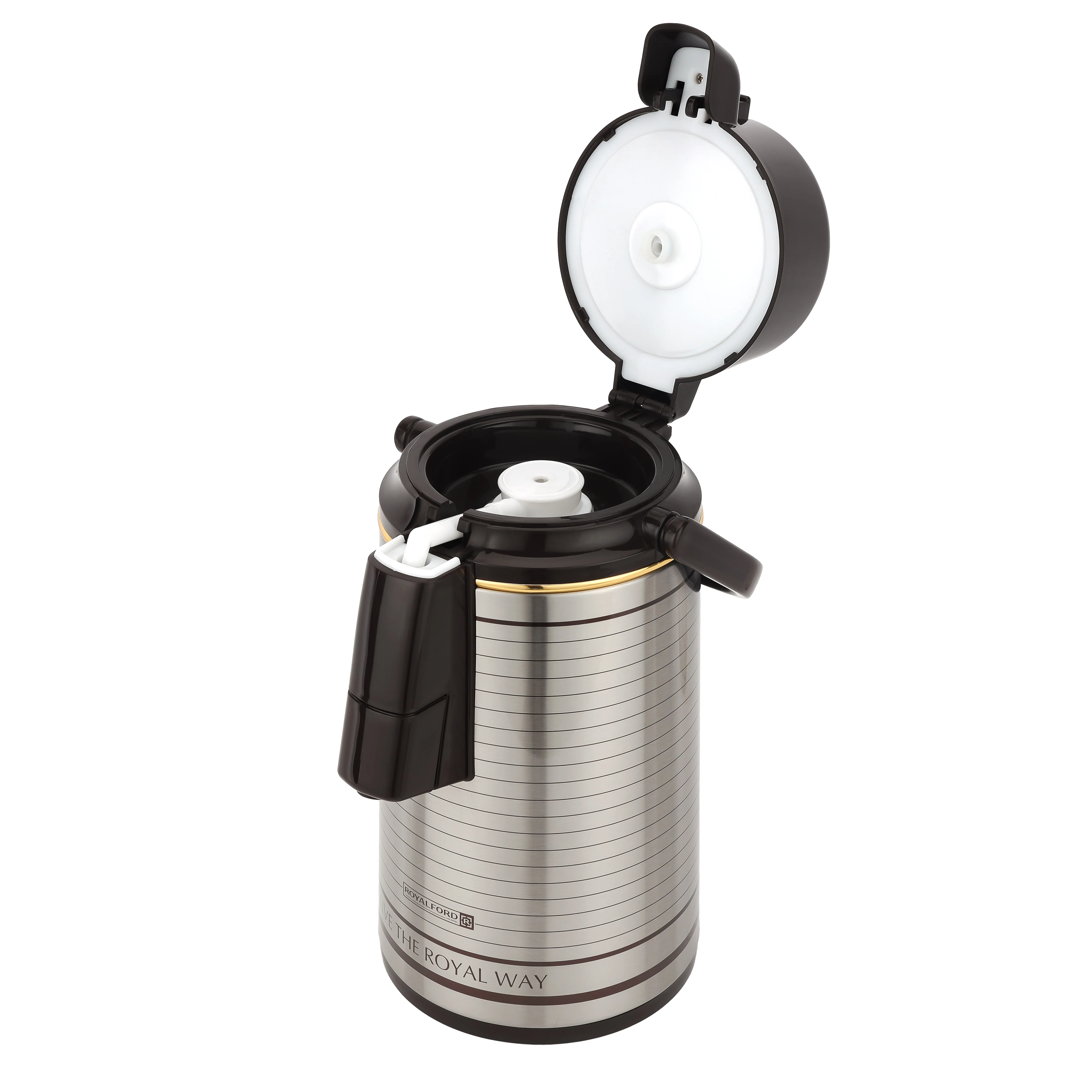 Royalford RF10725 3.0 Litre Airpot Flask with Pump Action | Double Wall Vacuum Insulated Stainless Steel Body | Keeps Beverages Hot for 18 Hours and Cold for 24 Hours - Image 5