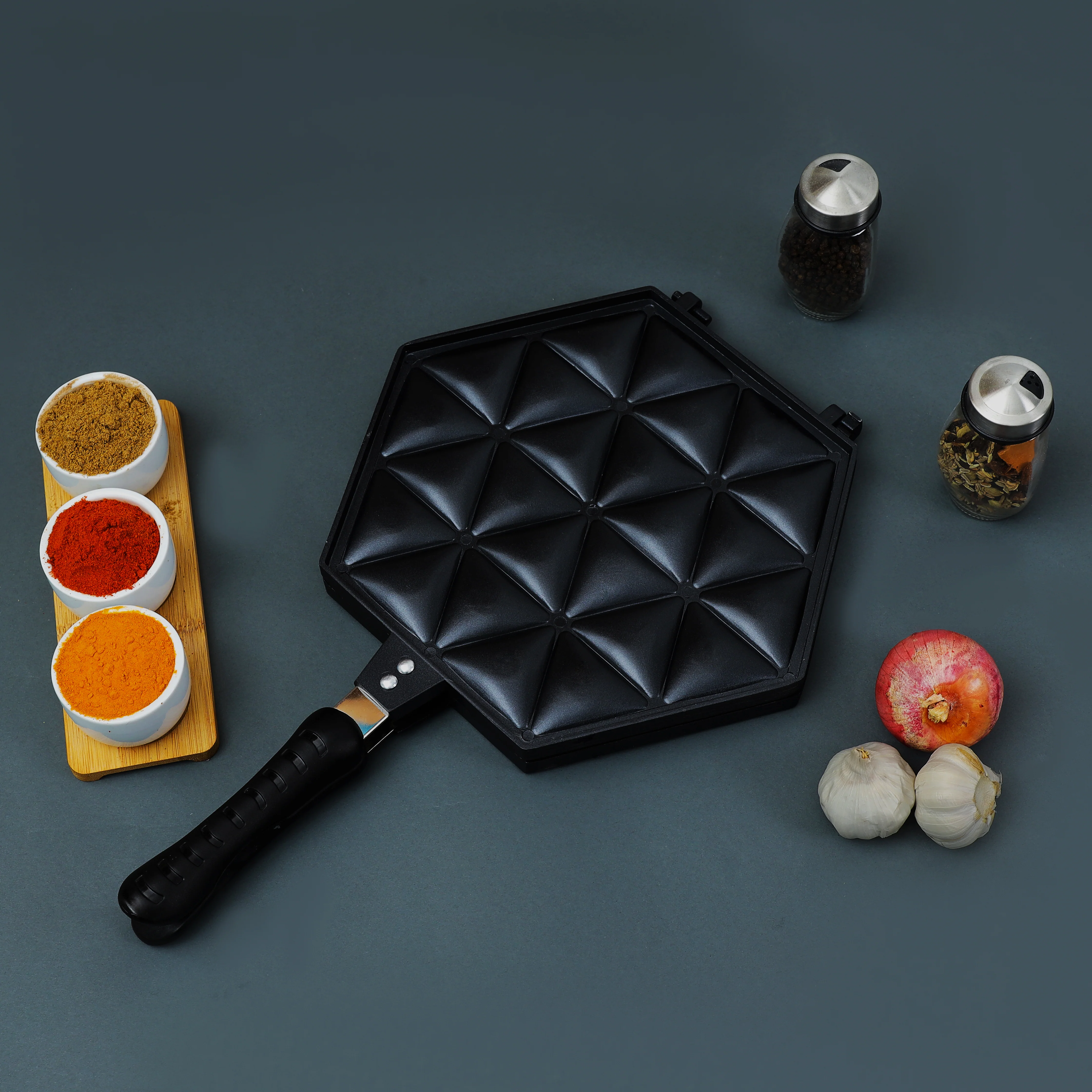 Royalford Samosa Maker RF10745 | Non-Stick Double-Sided Die-Cast Aluminium Plates | Easy Cleaning| Durable | Heat-Resistant Handle & Perfect Crispy Samosas Every Time