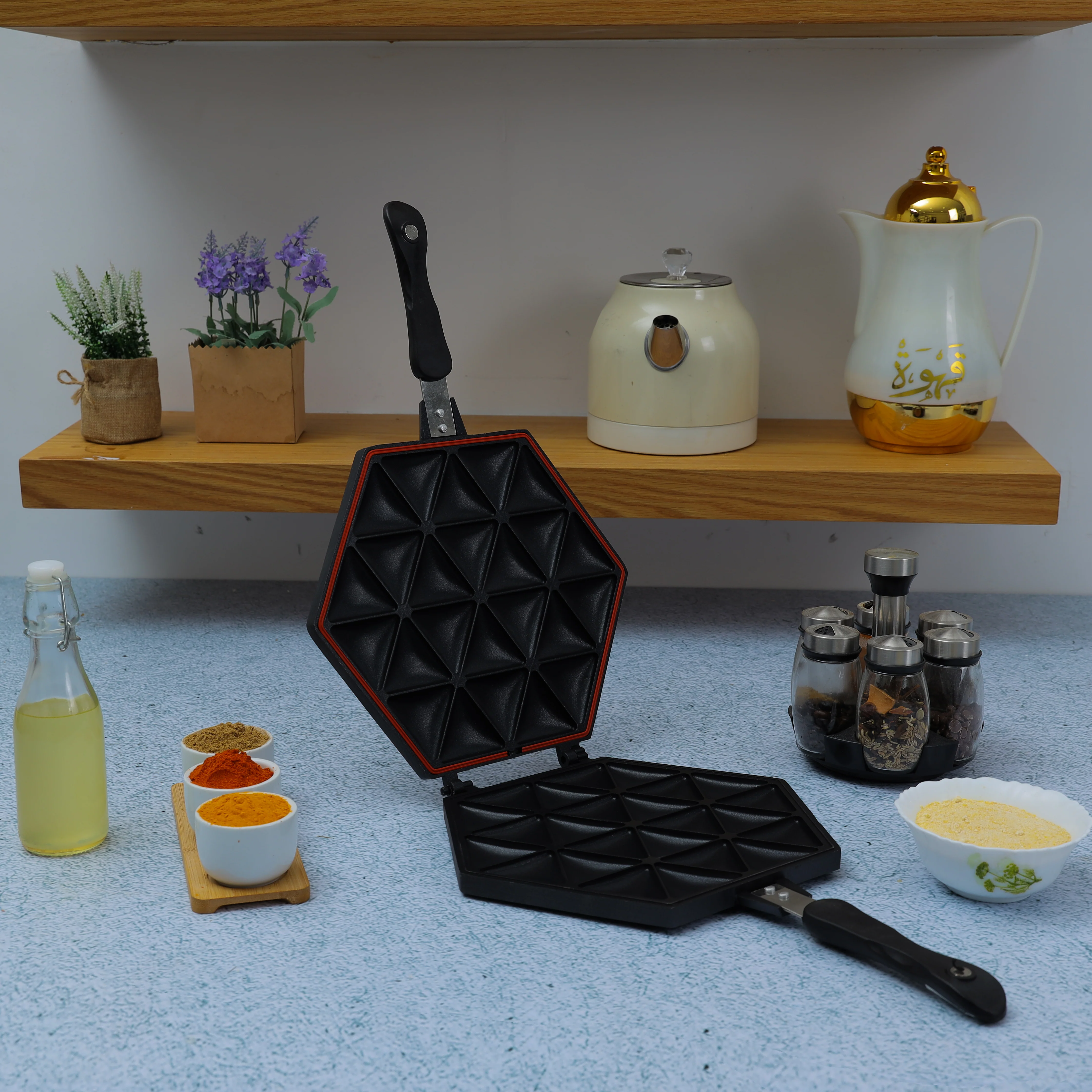 Royalford Samosa Maker RF10745 | Non-Stick Double-Sided Die-Cast Aluminium Plates | Easy Cleaning| Durable | Heat-Resistant Handle & Perfect Crispy Samosas Every Time - Image 2
