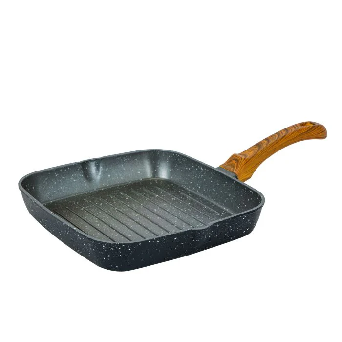Royalford RF10764 24cm Square Grill Pan | Granite Coated Die Cast Aluminium Non Stick Cookware | 5 Layer Durable Construction | Wood Finish Handle | PTFE & PFOA Free - Image 2