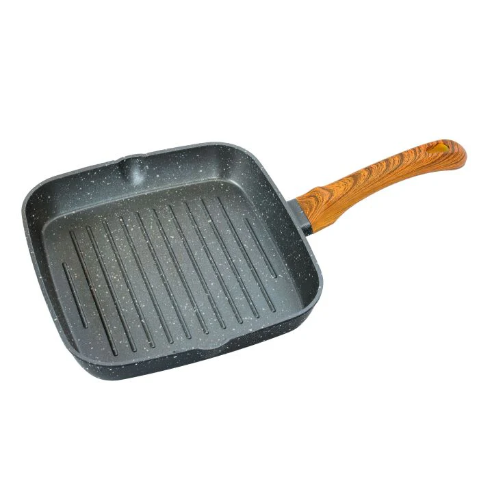 Royalford RF10764 24cm Square Grill Pan | Granite Coated Die Cast Aluminium Non Stick Cookware | 5 Layer Durable Construction | Wood Finish Handle | PTFE & PFOA Free - Image 3