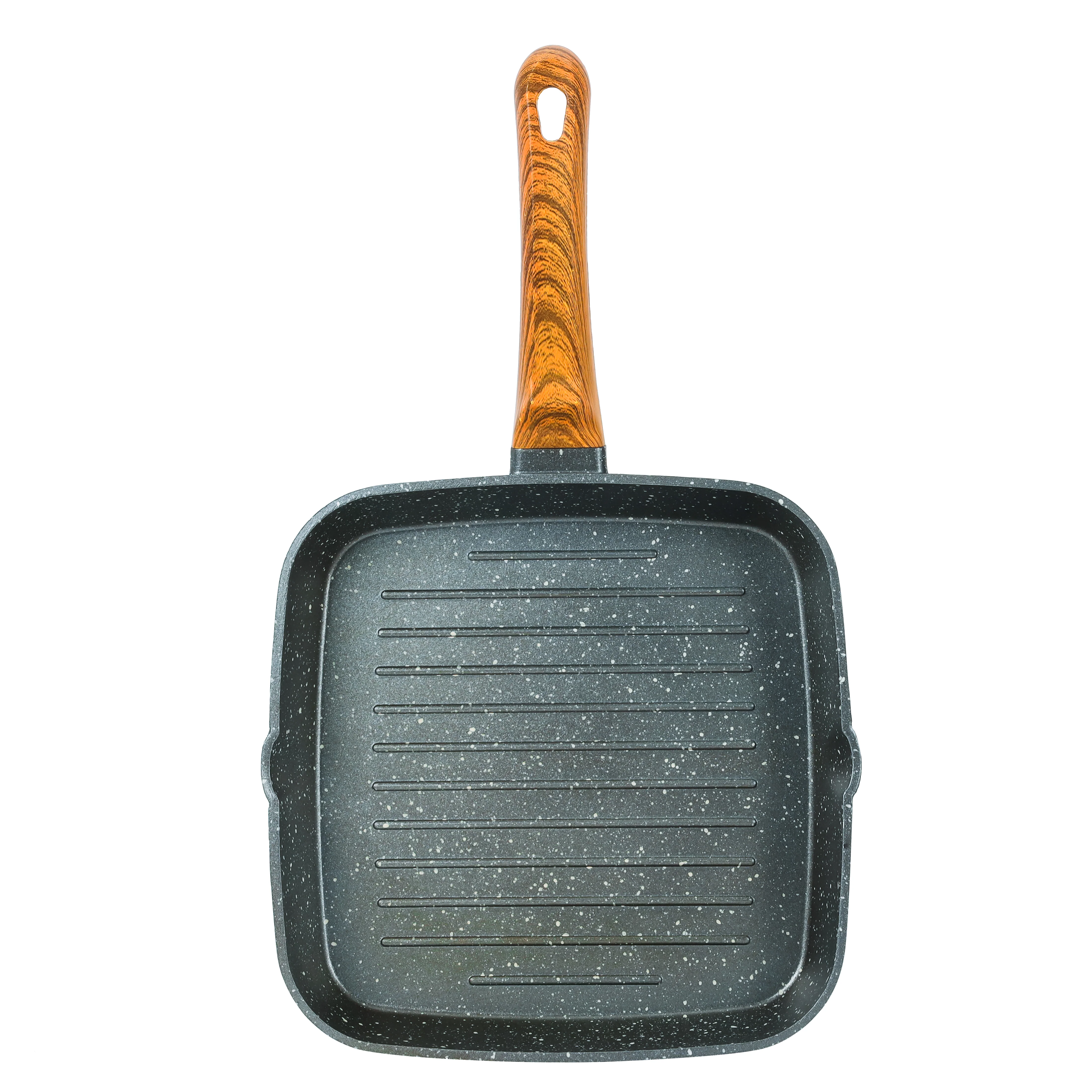 Royalford RF10764 24cm Square Grill Pan | Granite Coated Die Cast Aluminium Non Stick Cookware | 5 Layer Durable Construction | Wood Finish Handle | PTFE & PFOA Free - Image 4