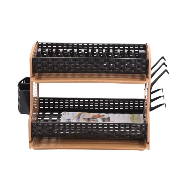 Royalford RF10798 2 Layer Rattan Dish Rack | Premium Durable Plastic Dish Drying Stand with Cup Holder| Cutlery Holder| Drain Board | Compact Design | High Efficiency - Image 3