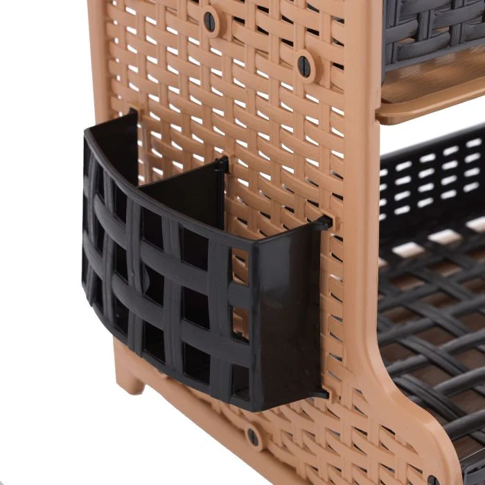 Royalford RF10798 2 Layer Rattan Dish Rack | Premium Durable Plastic Dish Drying Stand with Cup Holder| Cutlery Holder| Drain Board | Compact Design | High Efficiency - Image 4