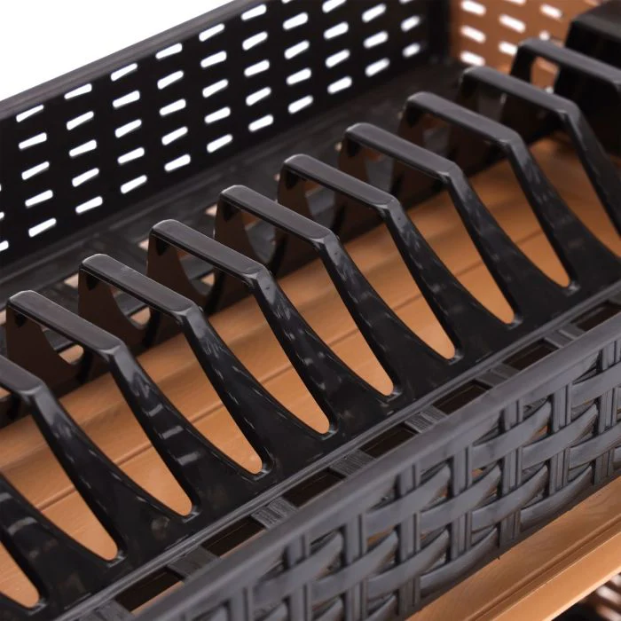 Royalford RF10798 2 Layer Rattan Dish Rack | Premium Durable Plastic Dish Drying Stand with Cup Holder| Cutlery Holder| Drain Board | Compact Design | High Efficiency - Image 5