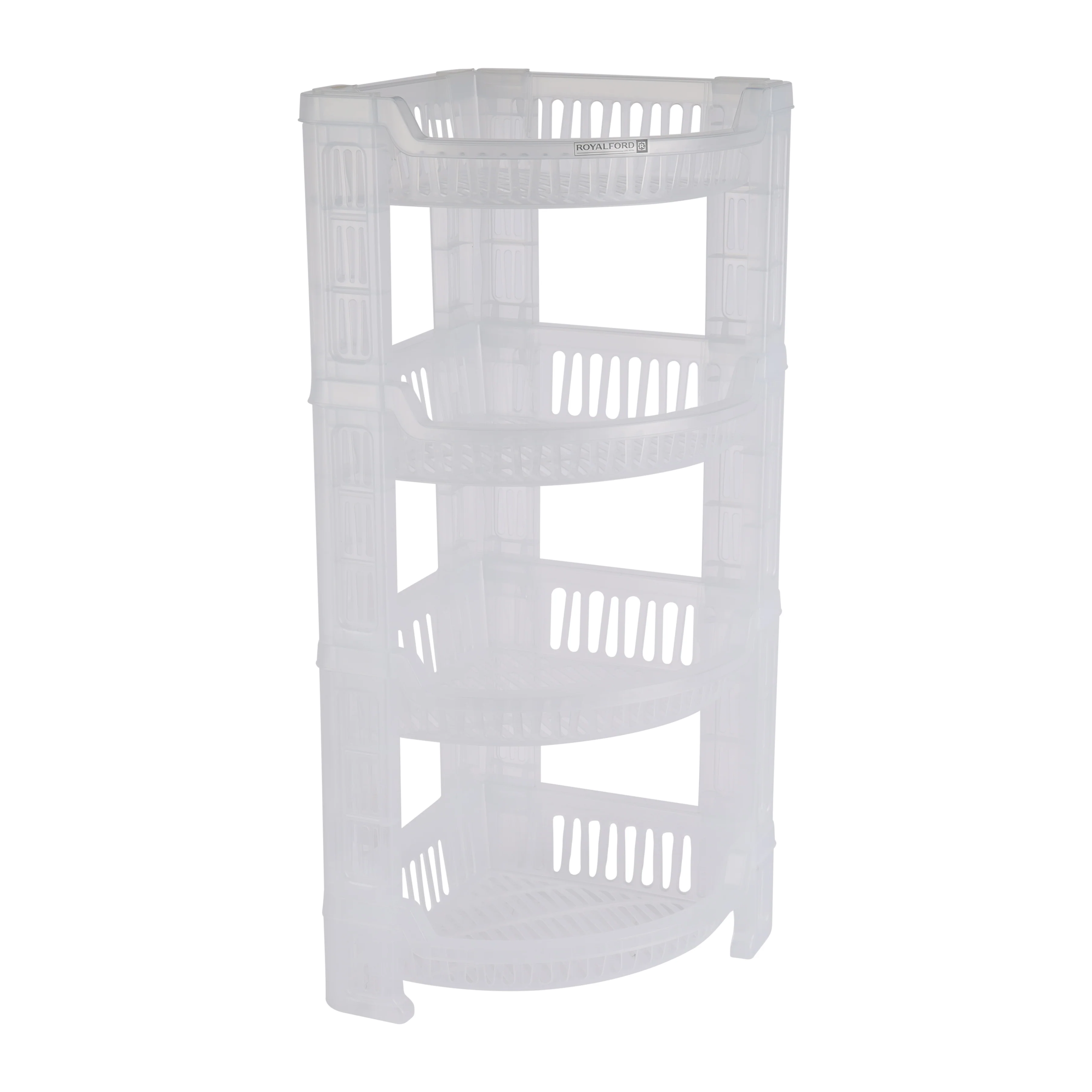 Royalford RF10881 4-Layer Corner Rack | Premium Plastic Storage Rack| Compact Space-Saving Design | Easy to Install & Clean | Lightweight & Multi-Purpose Organizer - Image 4