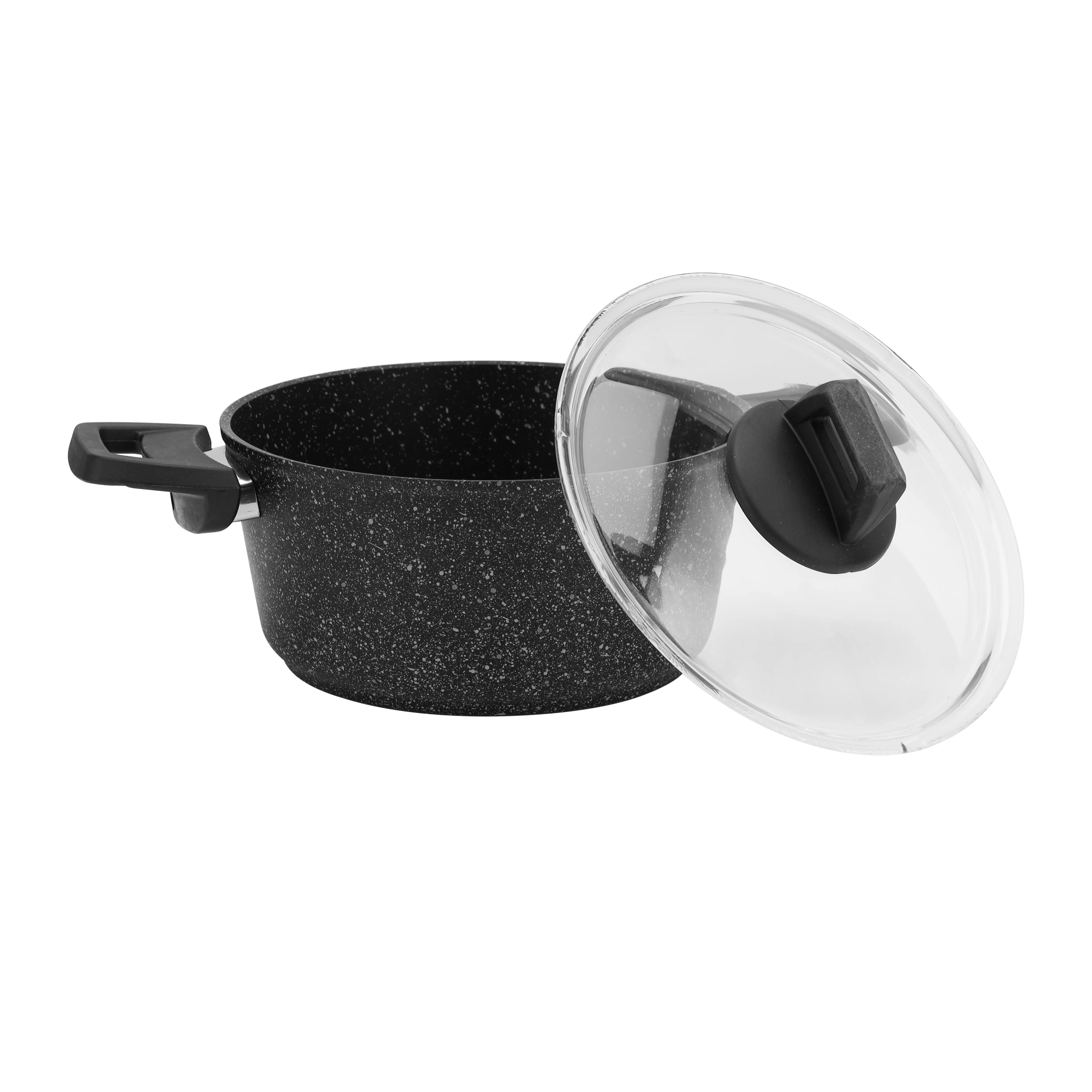 Royalford RF10980 Gabbro Granite Coated Cookware Set | 7 Pieces Non-Stick Aluminium Pots and Pans | Tempered Glass Lids | Even Heat Distribution | PTFE & PFOA Free - Image 3