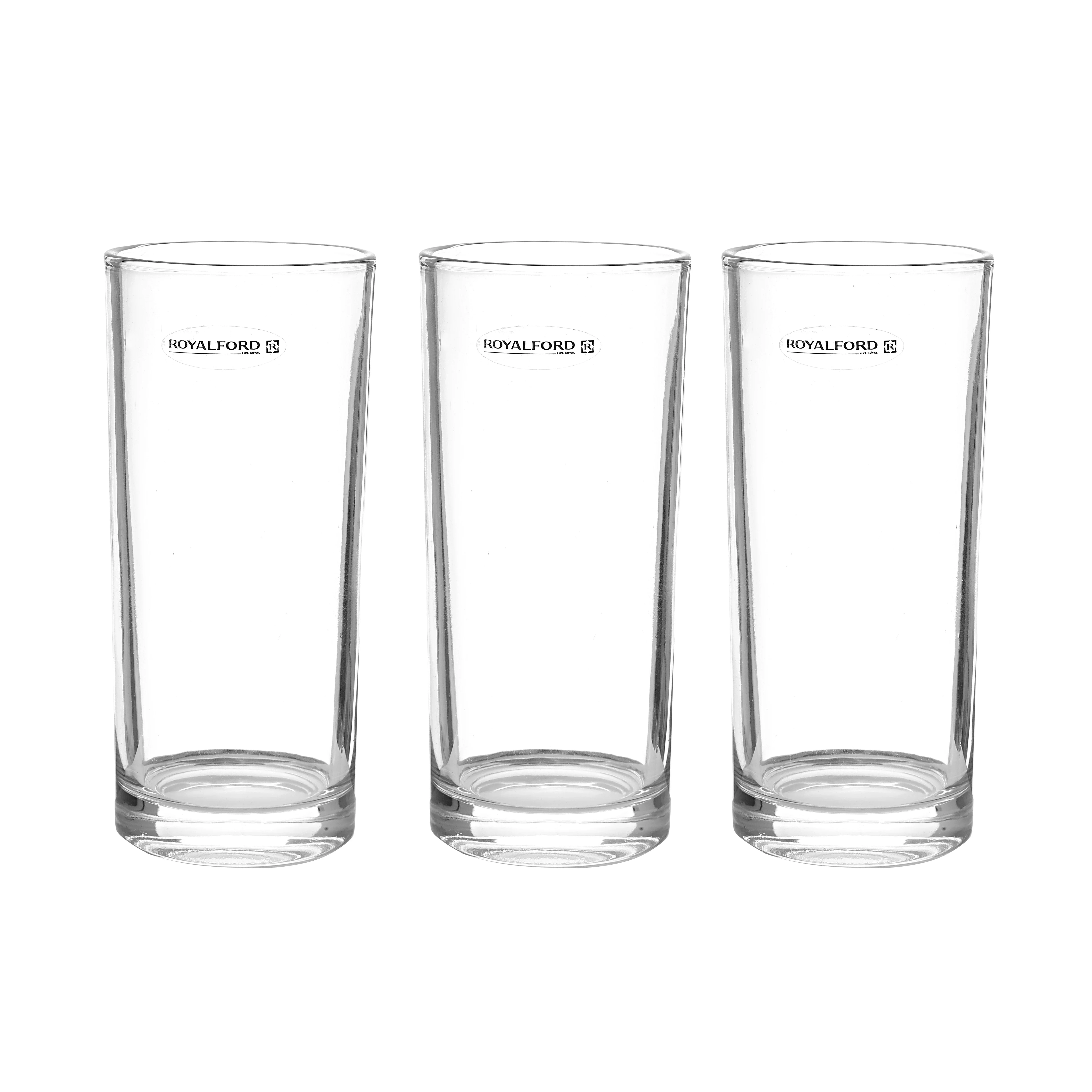 Royalford RF1101-GT6 3 Pcs Glass Tumbler Set| made from clear durable glass and elegant design| perfect for water, juice, soft drinks, sturdy base, and daily use|