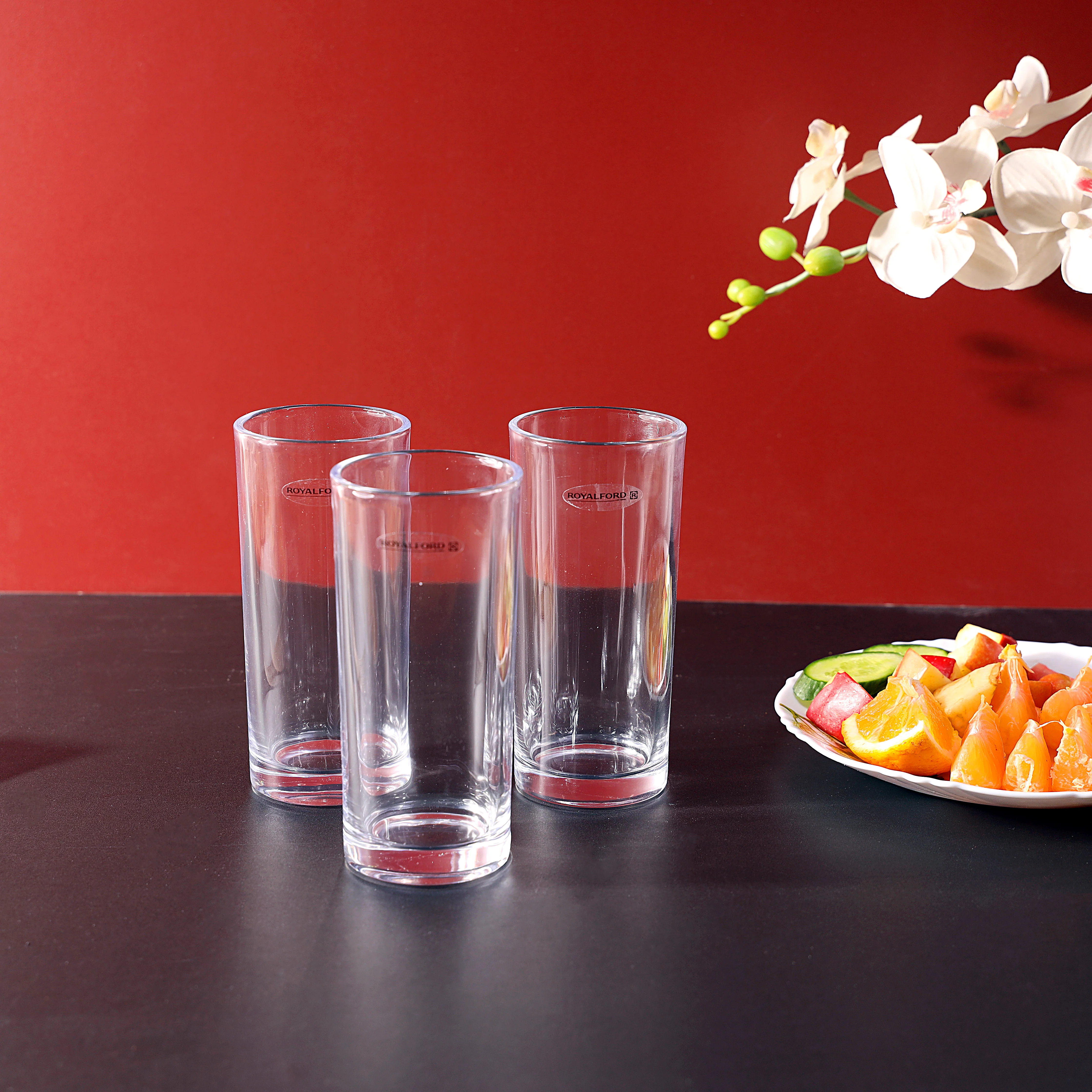 Royalford RF1101-GT6 3 Pcs Glass Tumbler Set| made from clear durable glass and elegant design| perfect for water, juice, soft drinks, sturdy base, and daily use| - Image 2