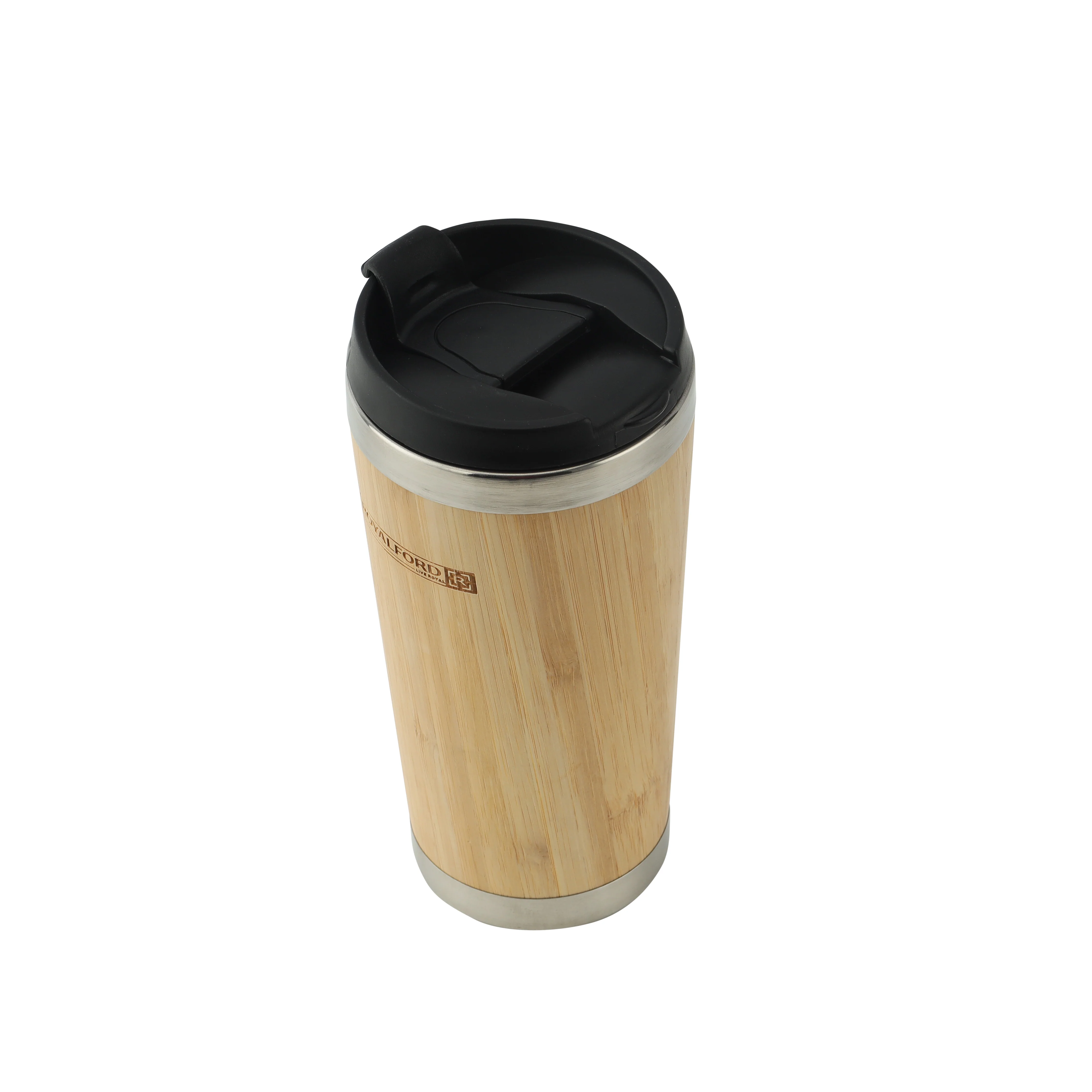 Royalford RF11139 400ml Stainless Steel Double Wall Coffee Mug | Bamboo Wood Outer Body| SS304 Inner| Leak-Proof PP Lid| Hot & Cold Insulation| Travel Friendly Design - Image 4
