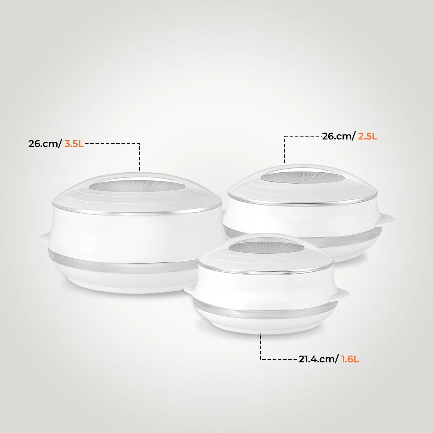 Royalford RF11149 Elite Gold 3-Piece Insulated Casserole Set | Super PU Insulation| Twist Lock| Premium PP Body & Stainless-Steel Inner | Keeps Food Fresh for Hours - Image 4