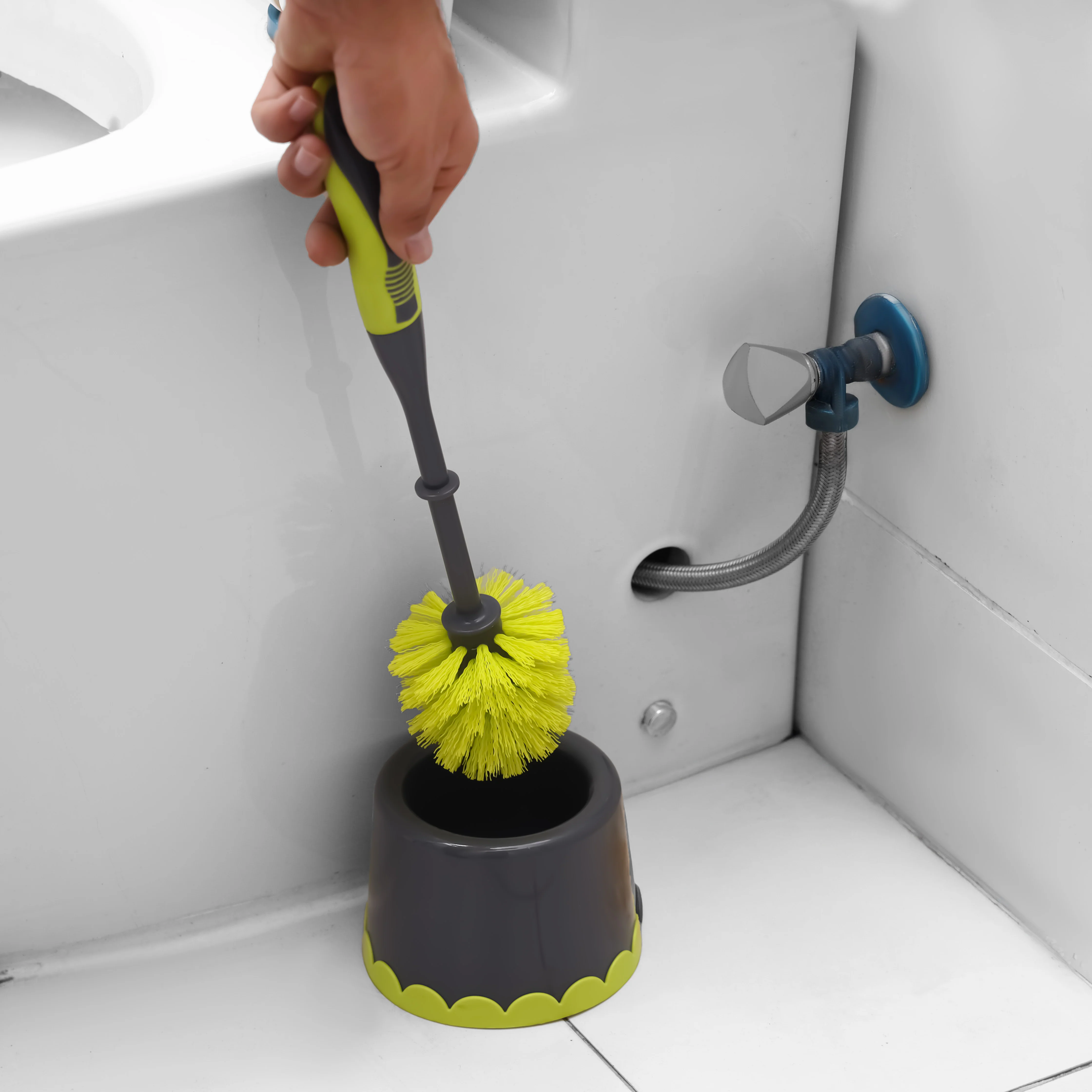 Royalford RF11189GR Toilet Brush with Holder| Durable Bathroom Cleaning Set, Ergonomic Handle & Flexible Bristles| Scratch-Free Cleaning for Indian & Western Toilets Use| - Image 2