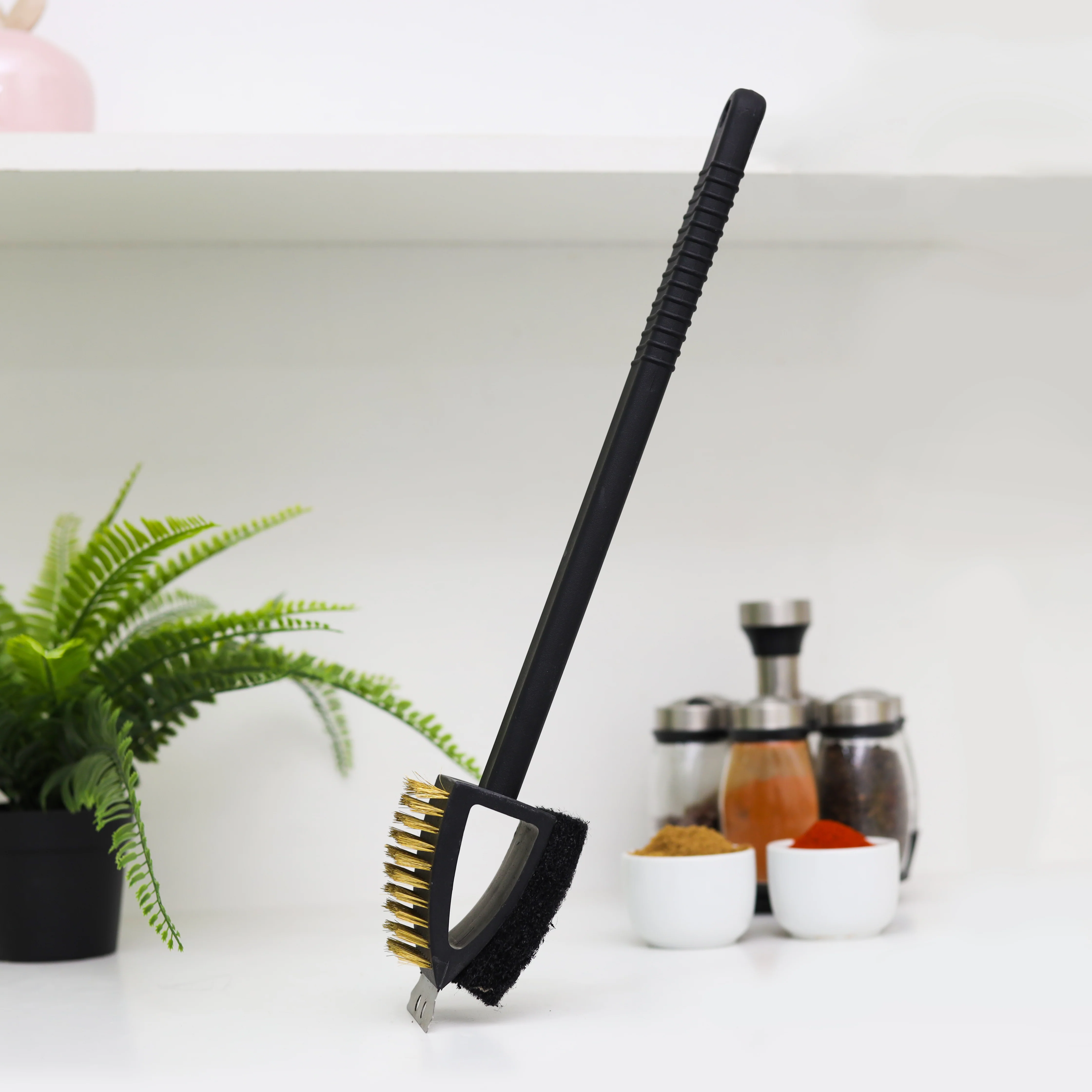Royalford RF11685 15-inch copper wire brush| 3-in-1 design, durable bristles, and long handle| for heavy-duty cleaning, rust removal, and grease on metal surfaces| - Image 2