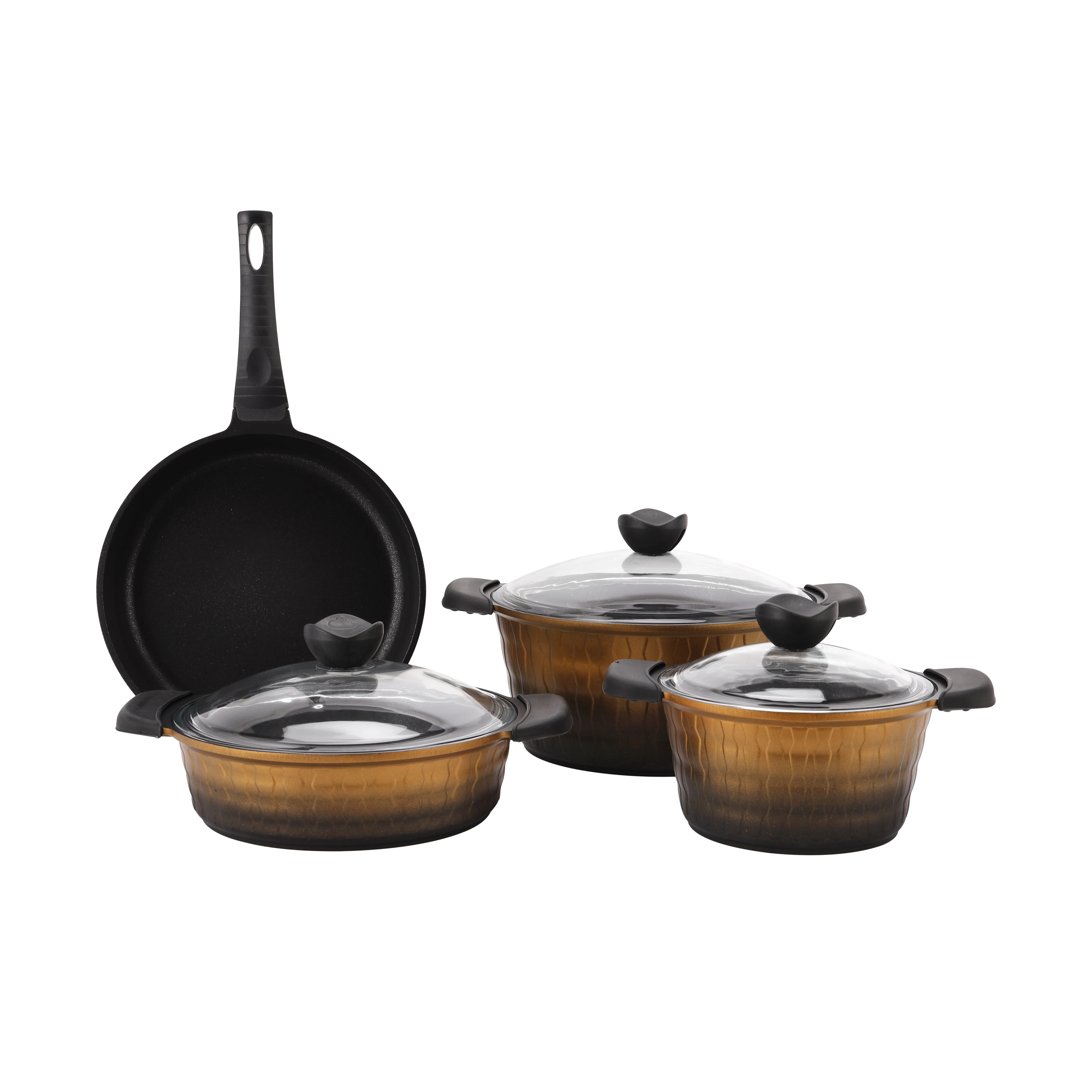 Royalford RF11775 Die Cast Cookware Set 7 Pcs | Premium Non-Stick Die-Cast Aluminium Pots & Frypan with Tempered Glass Lids | Silicone Handles & Thick Base Design