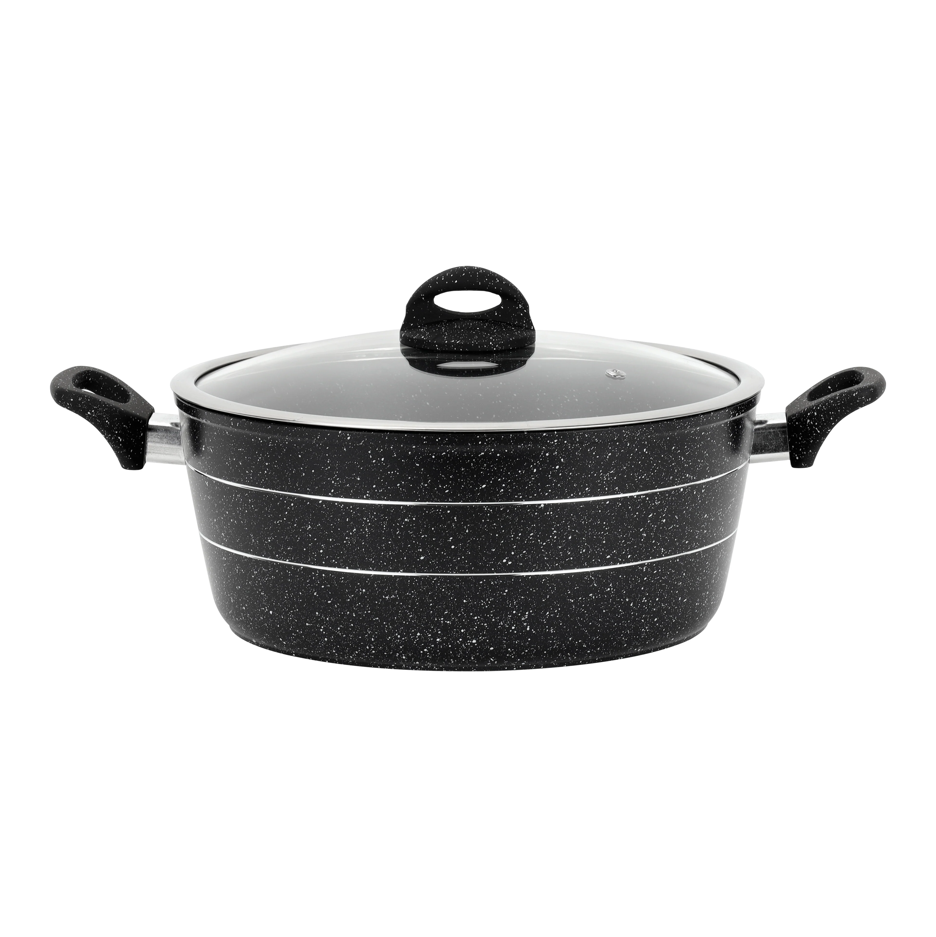Royalford RF11868 Smart Granite Series 30cm Casserole | Forged Aluminium Body | 5-Layer Durable Granite Coating | Tempered Glass Lid & Induction Compatible Base Pot