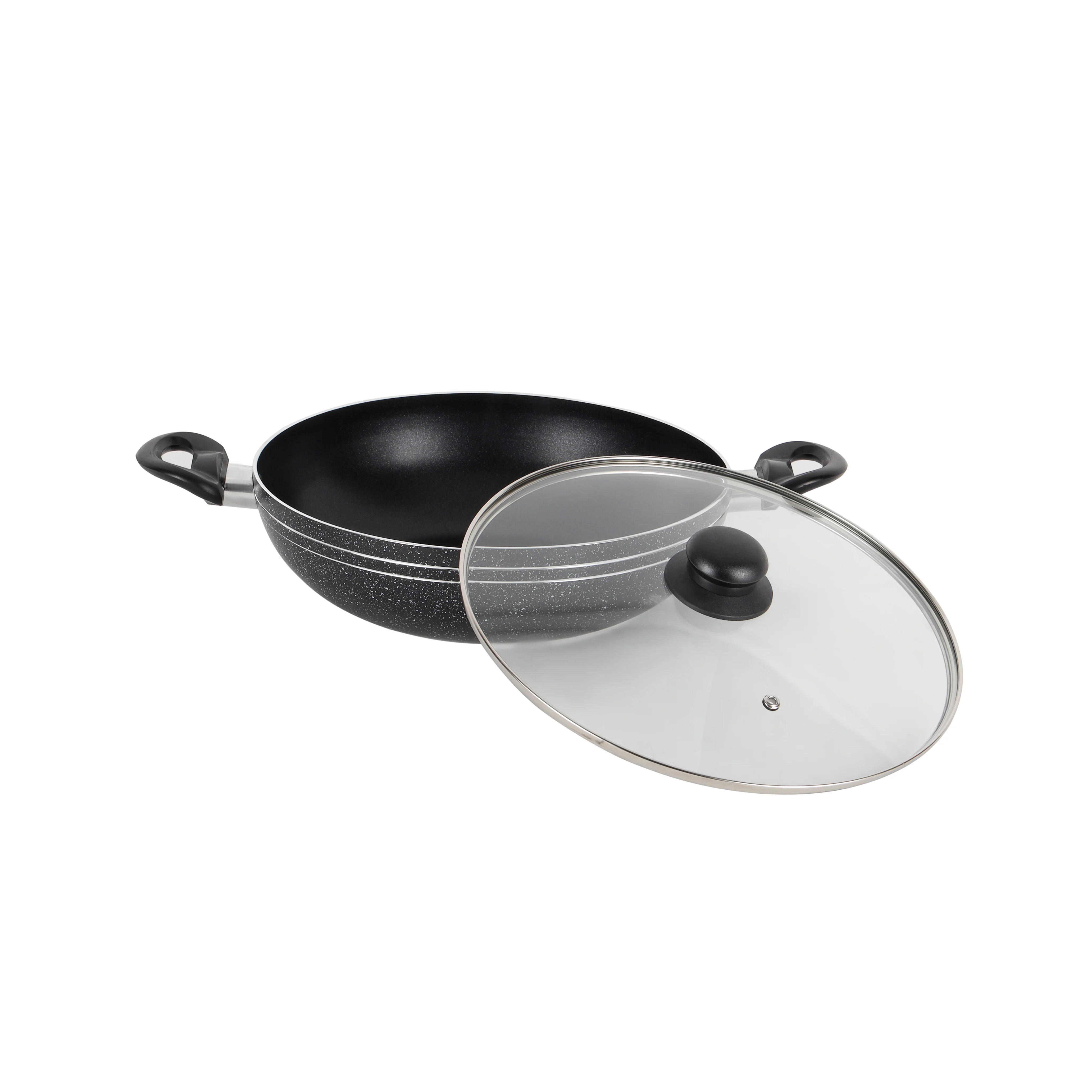 Royalford RF11886 Elight 32cm non-stick wok pan with tempered glass lid| induction-compatible base, even heat distribution, bakelite handles for every day usege - Image 2