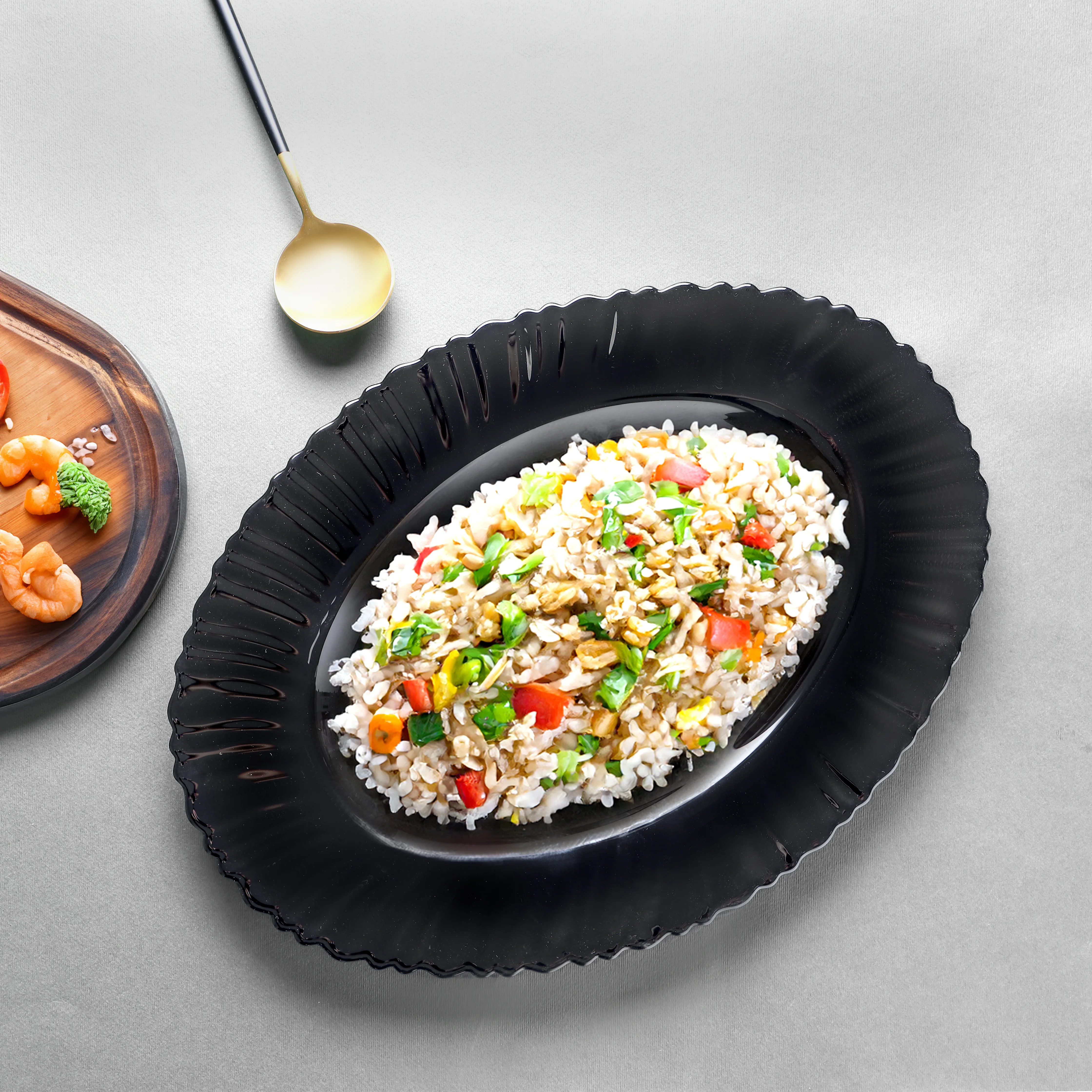 Royalford RF11900 13" opalware oval plate| black wave design, lightweight & chip-resistant| microwave and dishwasher safe, ideal for everyday dining and serving meals| - Image 2
