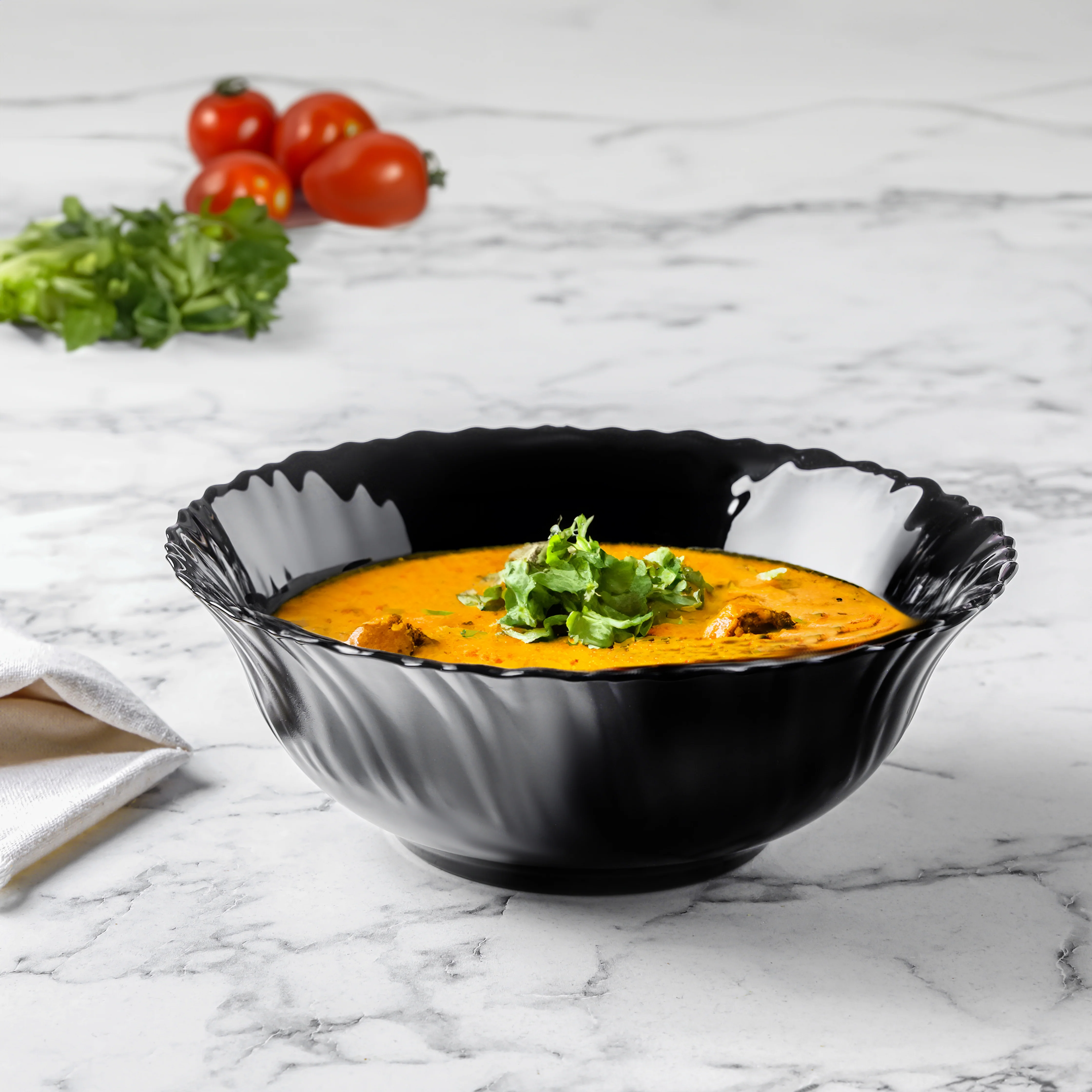 Royalford RF11906 8" Opalware Salad Bowl| stylish black wave design & chip-resistant durability| lightweight build & is microwave & dishwasher safe for daily use| - Image 2