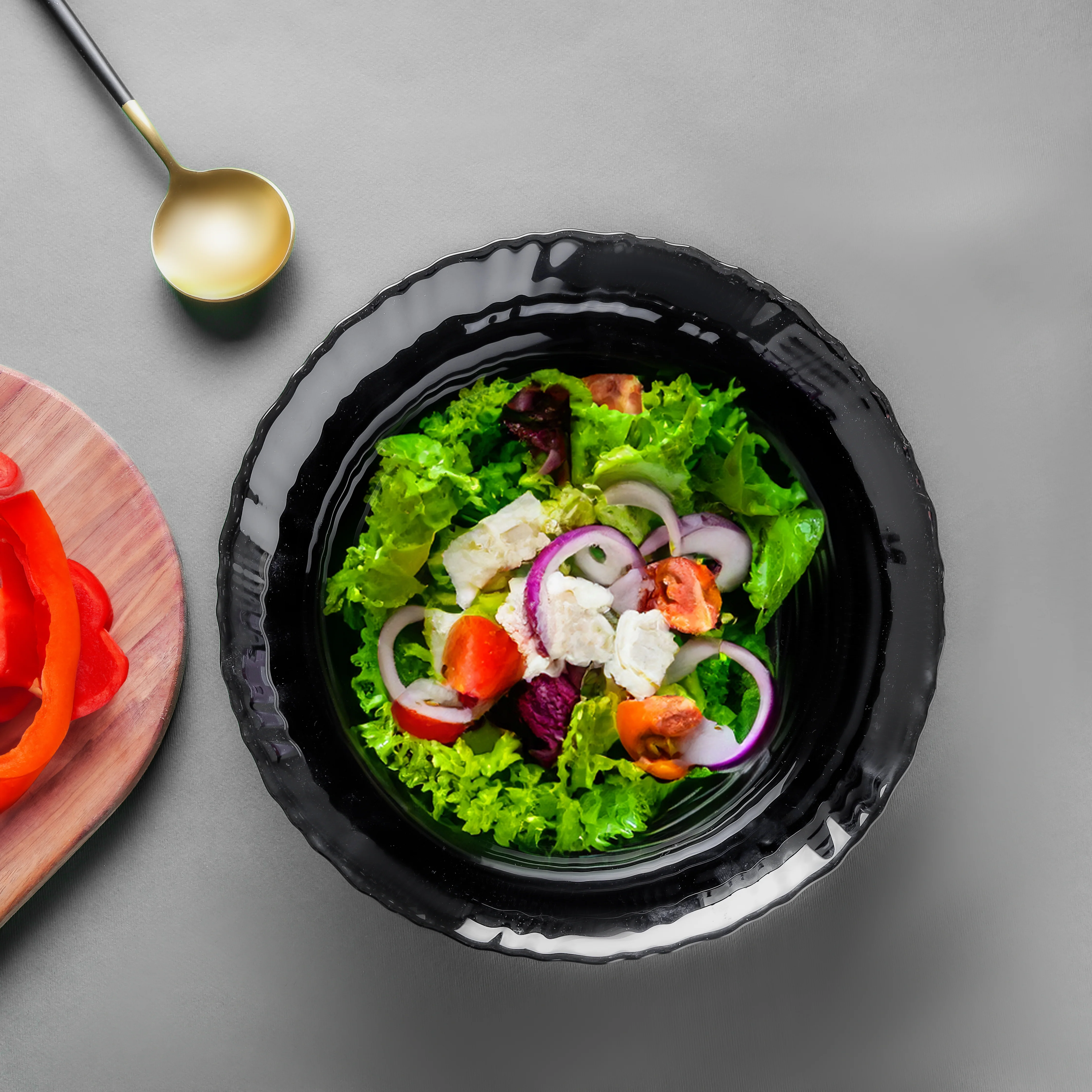 Royalford RF11907 9" opalware soup bowl| black wave design, lightweight & chip-resistant| microwave and dishwasher safe, ideal for serving soups, salads, and daily meals| - Image 2