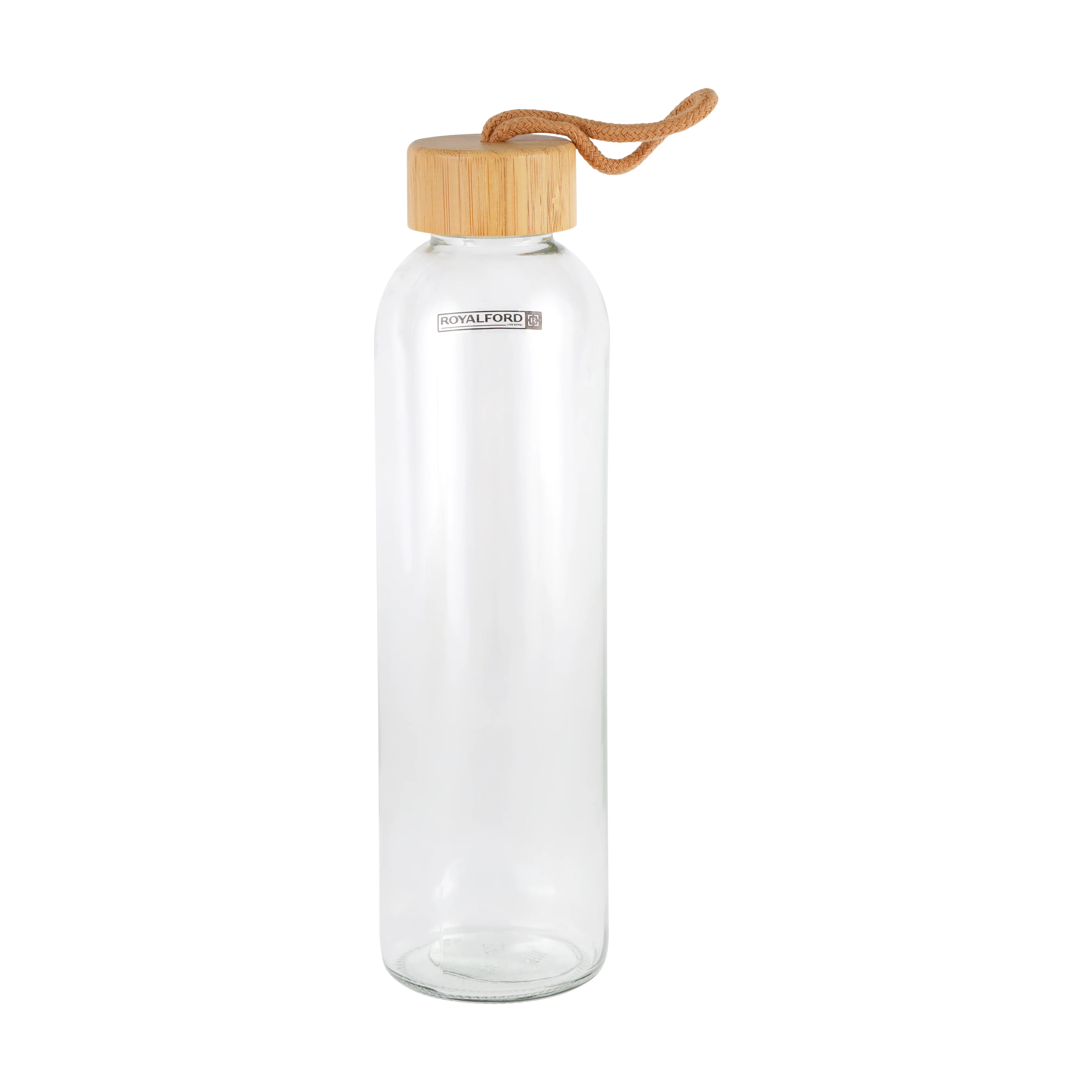 Royalford RF11926 Glass Water Bottle 750ML | Protective Cork Sleeve & Natural Bamboo Lid| BPA Free Leak Resistant Reusable Drinking Bottle for Travel, Gym & Office - Image 3