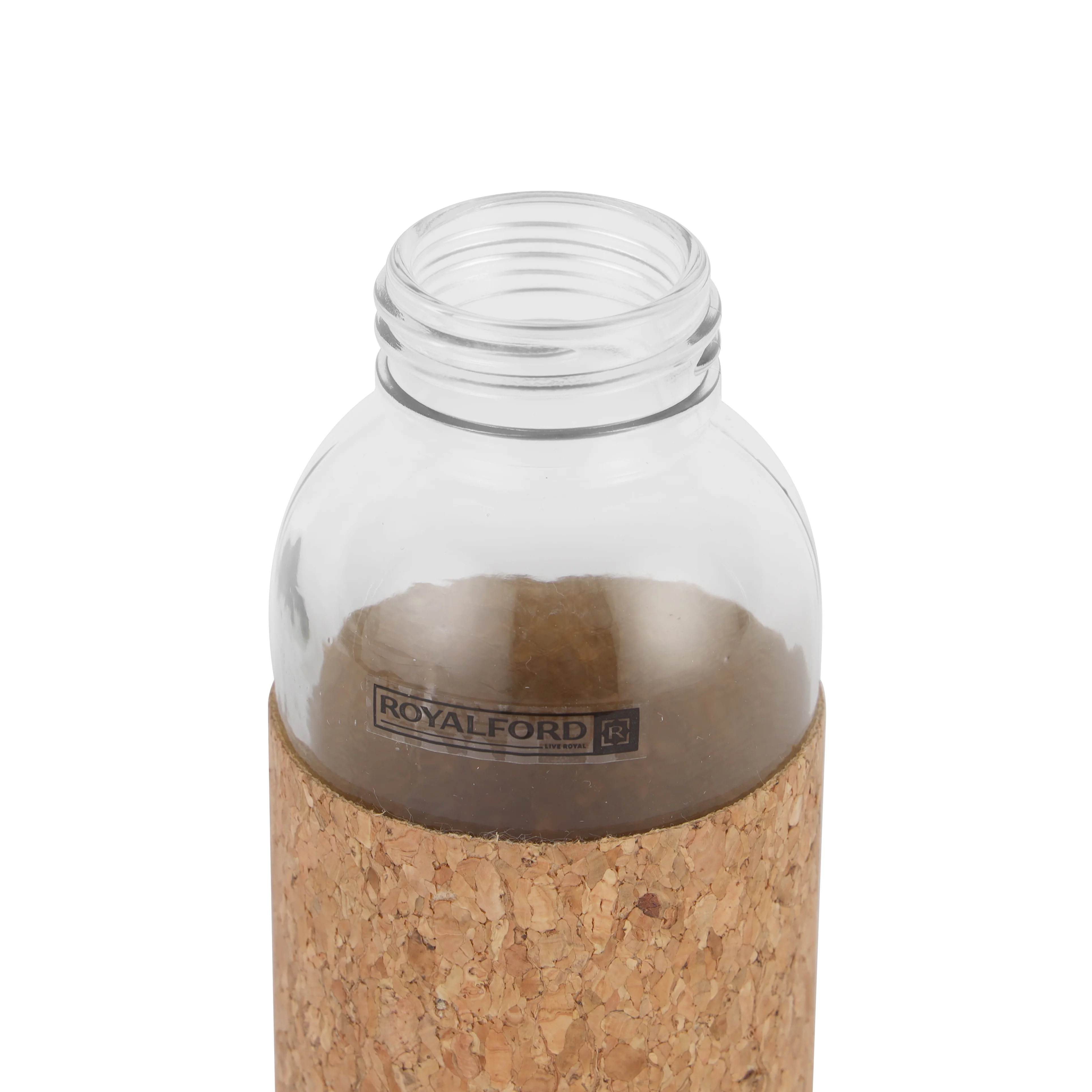 Royalford RF11926 Glass Water Bottle 750ML | Protective Cork Sleeve & Natural Bamboo Lid| BPA Free Leak Resistant Reusable Drinking Bottle for Travel, Gym & Office - Image 4