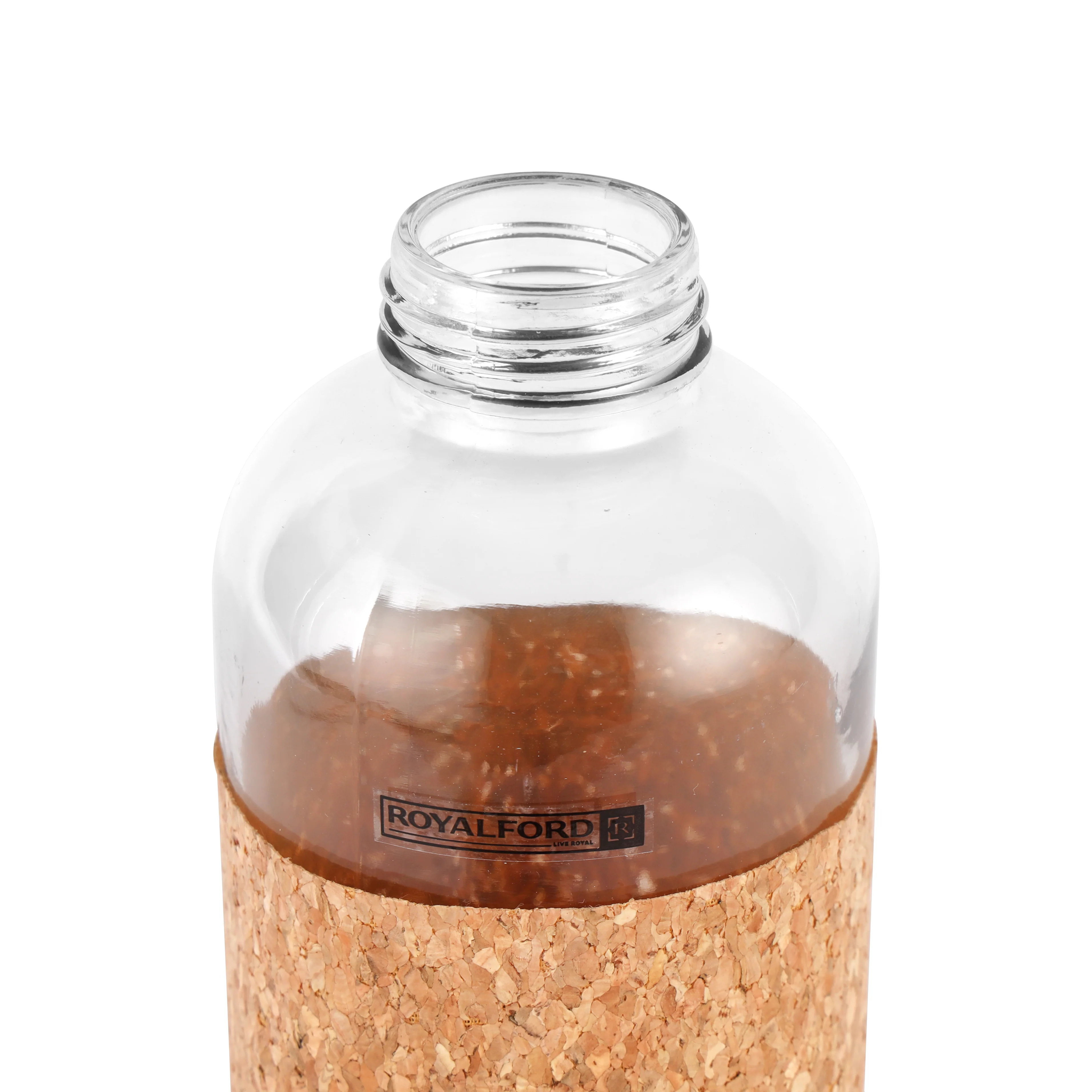 Royalford RF11927 Glass Water Bottle 1000ML | Protective Cork Sleeve and Bamboo Lid | BPA Free | Leak Resistant and Eco Friendly Reusable Drinking Glass Water Bottle - Image 5