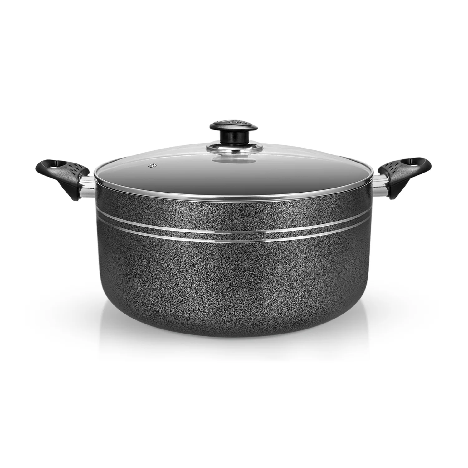 Royalford RF11964 30cm Aluminium Casserole | PTFE and PFOA Free Non-Stick Coating| Tempered Glass Lid | Heat-Resistant Bakelite Handles| Perfect for Daily Cooking Use