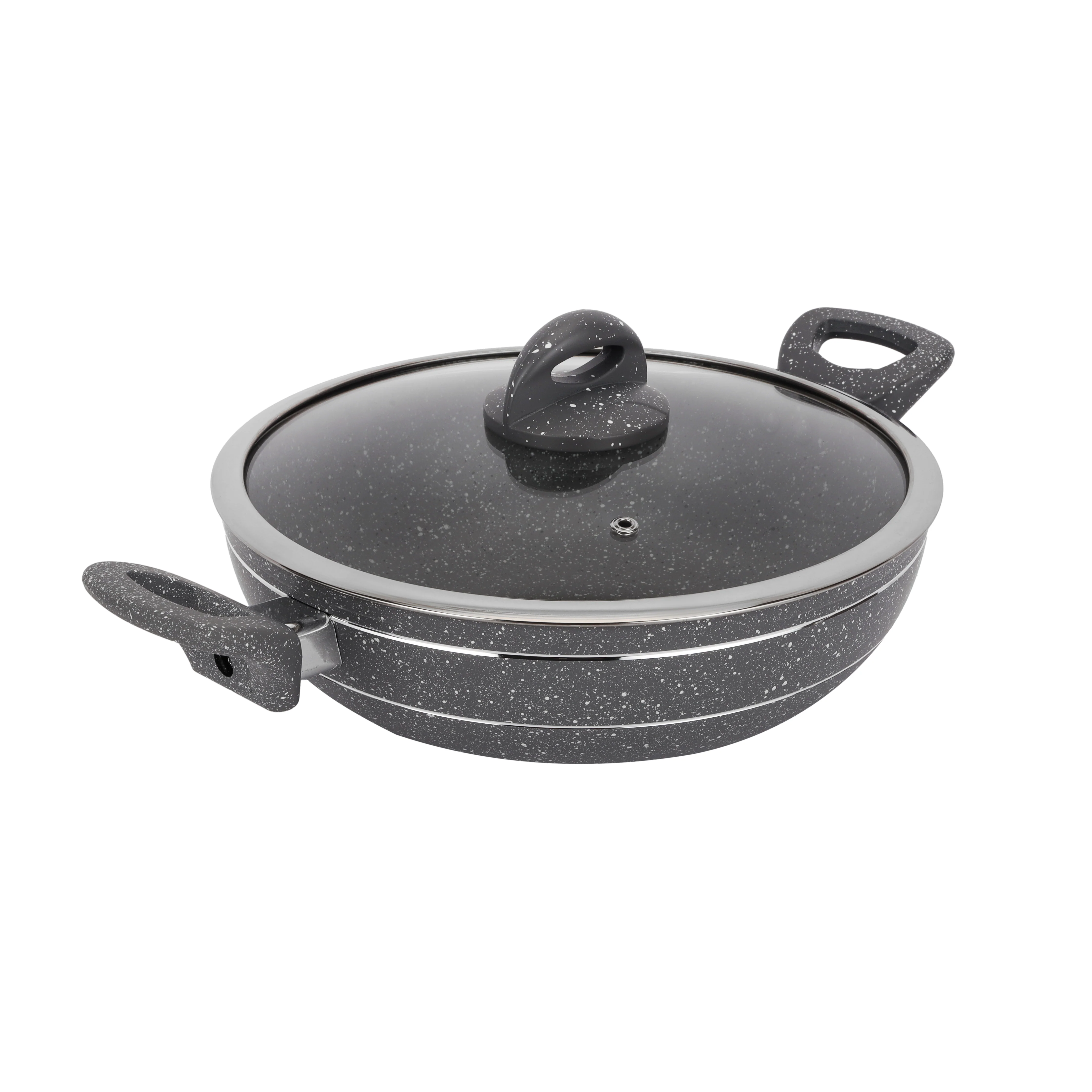 Royalford RF11967 Smart Granite wok pan with glass lid |features forged aluminium body, 5-layer granite coating, soft-touch handles and full induction compatibility - Image 2